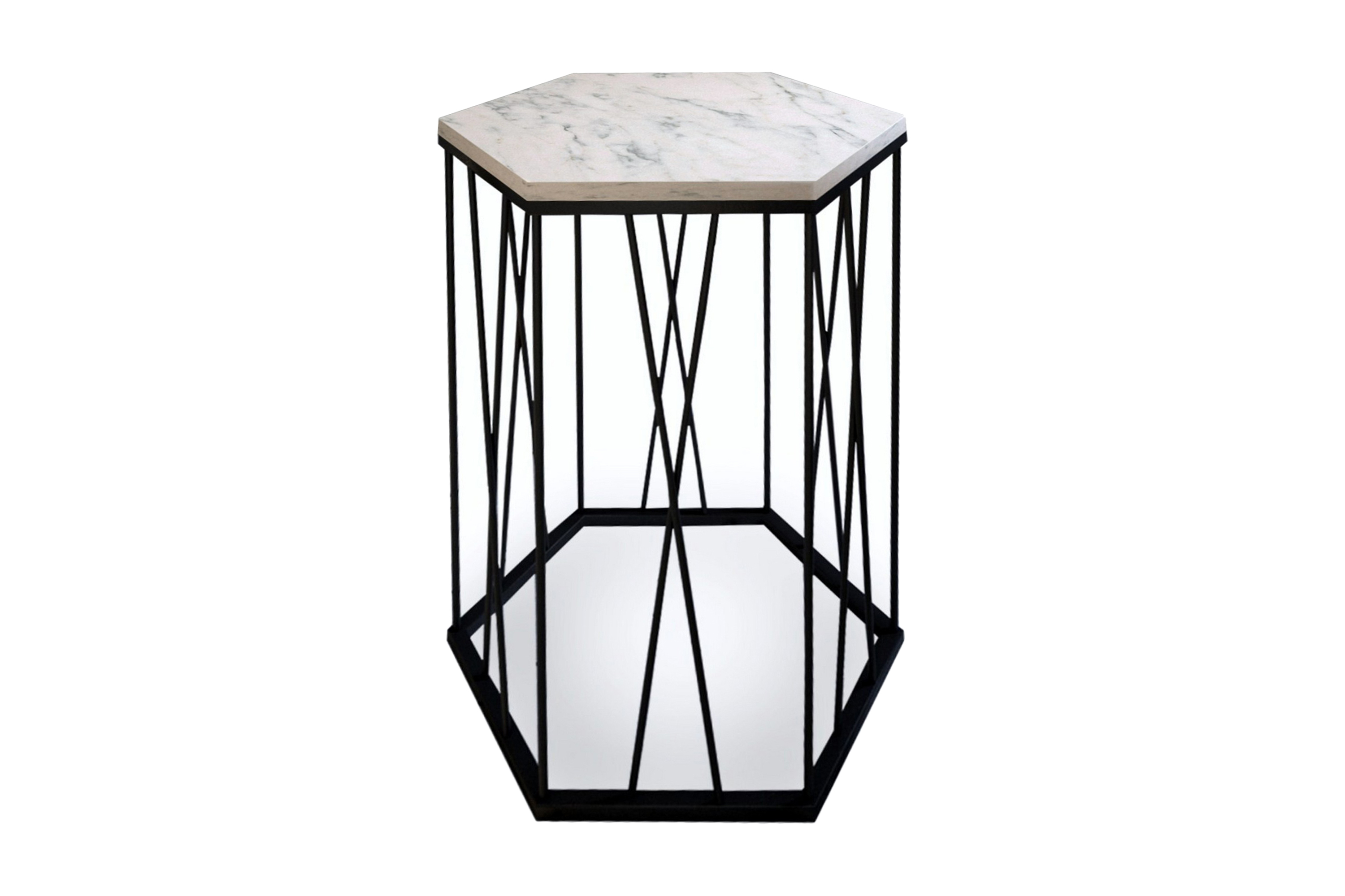 Sidobord Ubbeboda 40 cm Hexagon Marmormönster Vit/Svart