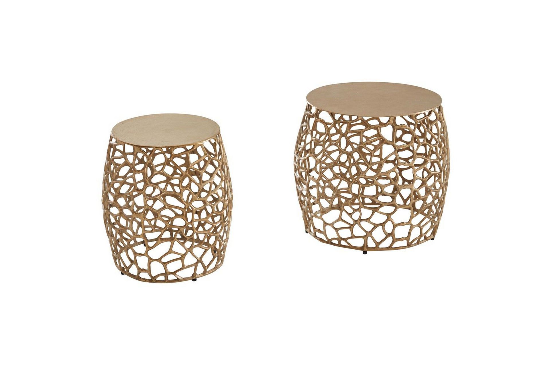 Satsbord Wohnling Set om 2 aluminiumgjutna, runda, handgjorda, modern loftstil Guld - Guld