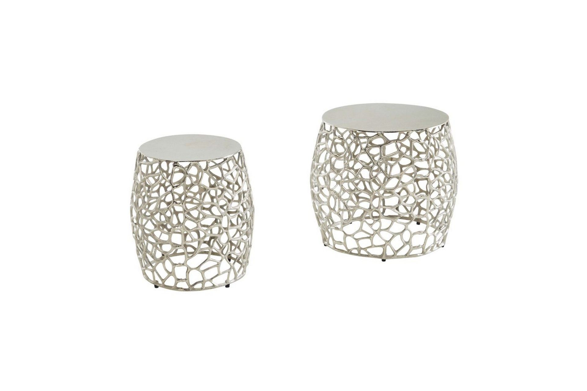 Satsbord Wohnling Set om 2 aluminiumgjutna, runda, handgjorda, modern loftstil Silver - Silver