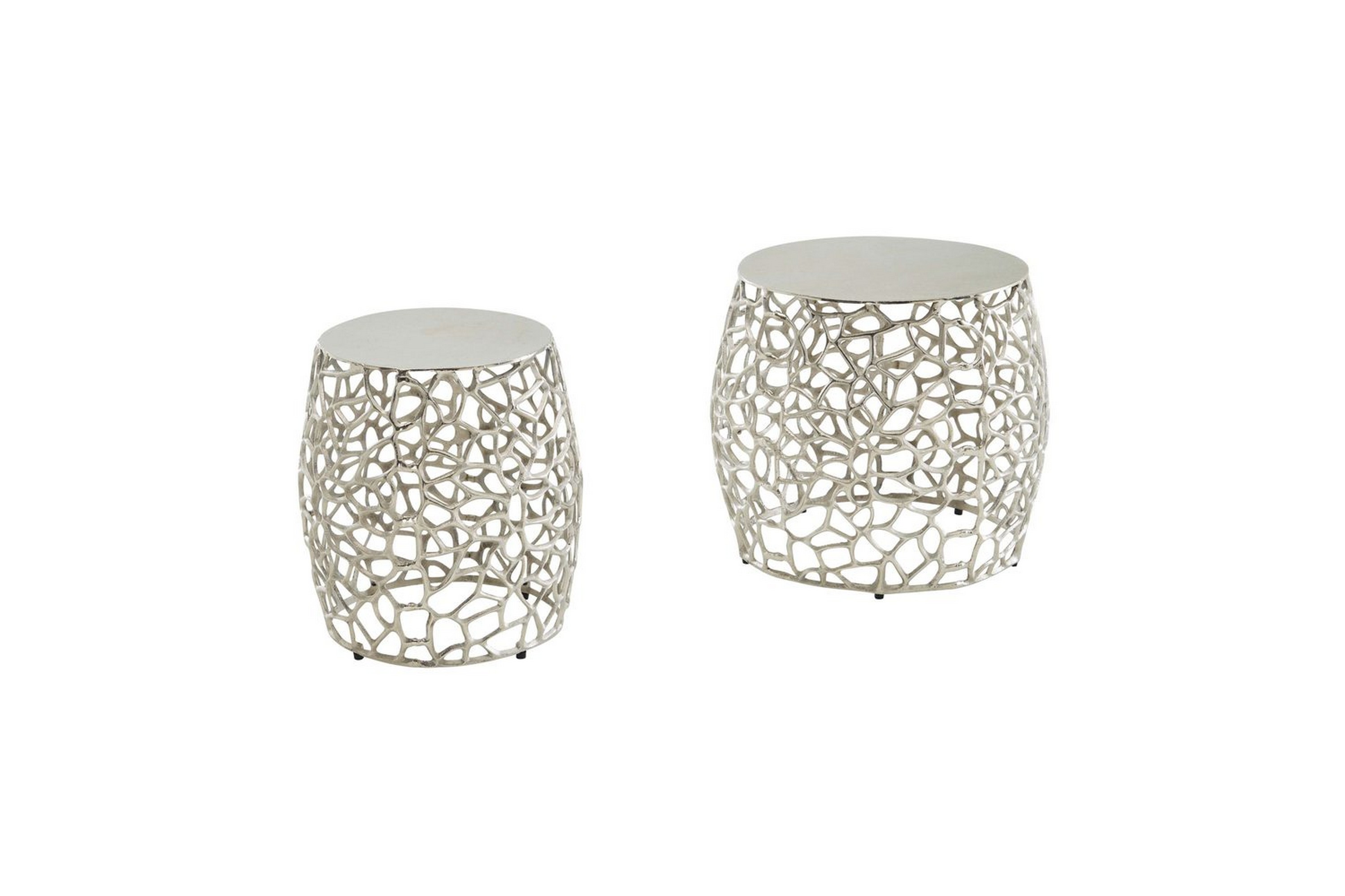 satsbord wohnling set om 2 aluminiumgjutna, runda, handgjorda, modern loftstil silver - silver