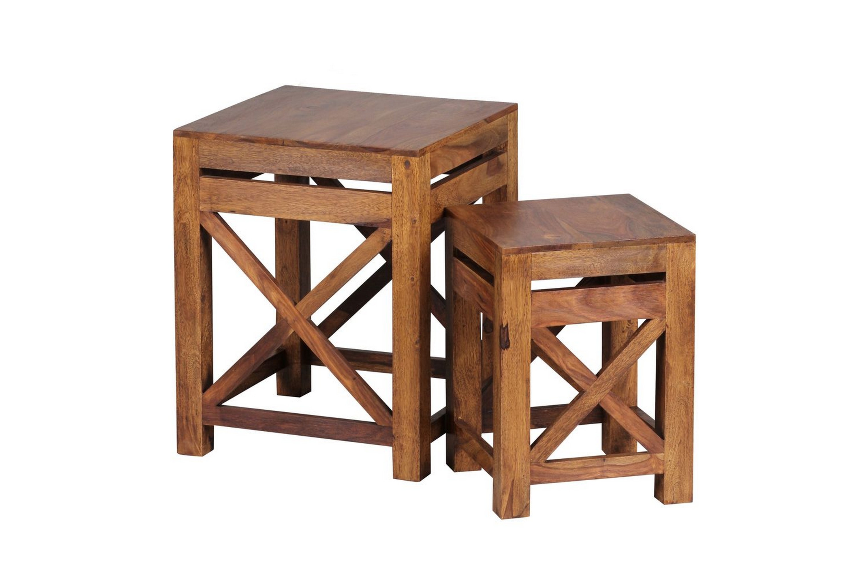 satsbord wohnling set om 2 massivt trä med x-ram lantstil -