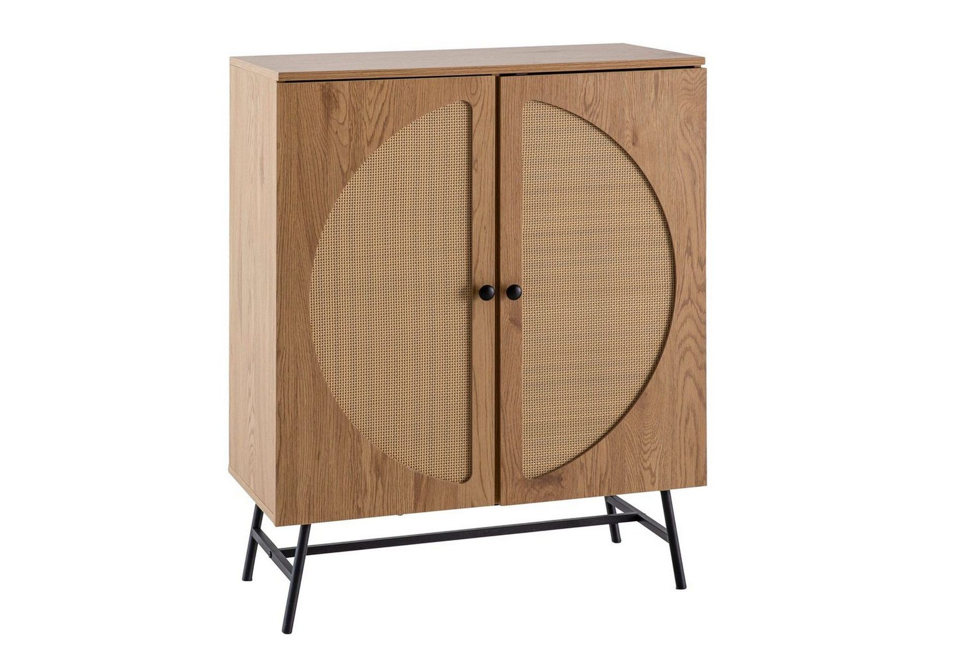 Sideboard Wohnling Folierad sp&aring;nskiva ekoptik halvcirkel rottingv&auml;v look 2 d&ouml;rrar modern -