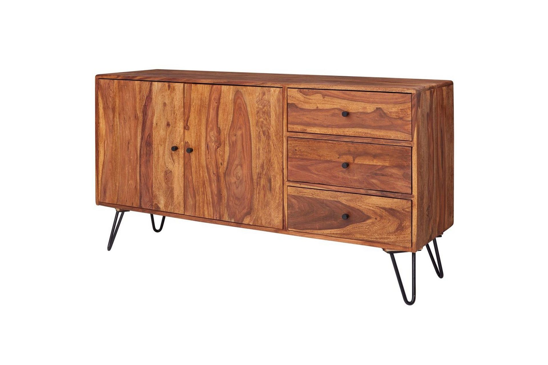 Sideboard Wohnling Massivt tr&auml; 145 cm med 3 l&aring;dor 1 d&ouml;rr h&aring;rn&aring;lsben industriell -