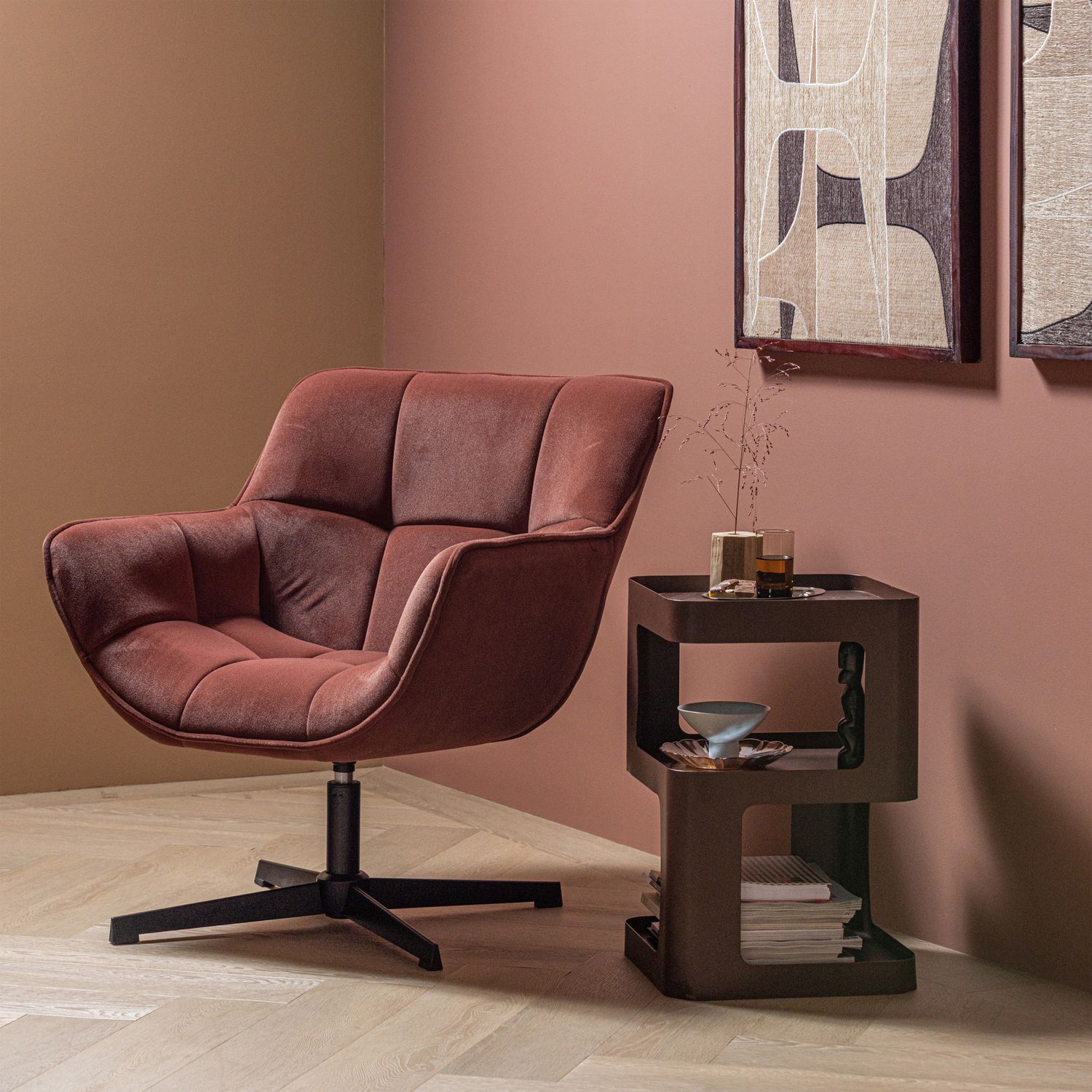 Sidobord/Nattduksbord Riv 35 cm - Lila/Brun