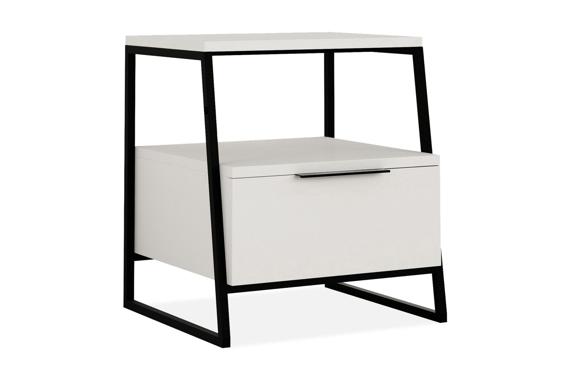 Bodsjö Sängbord 45 cm med Förvaring Hylla + Lucka - Vit/Svart