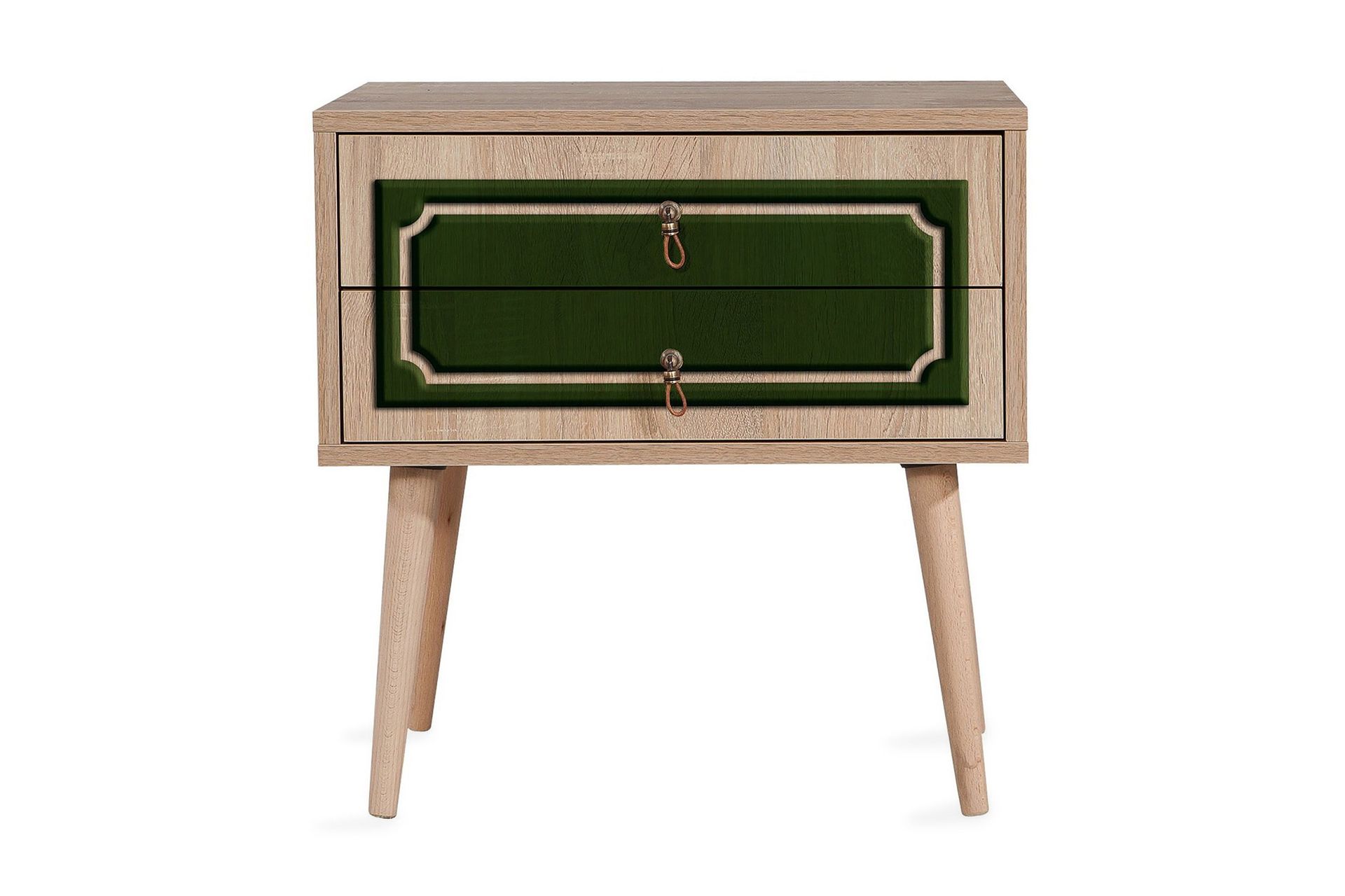 Brokind Sängbord 60 cm med Förvaring 2 Lådor Dekor - Natur/Grön