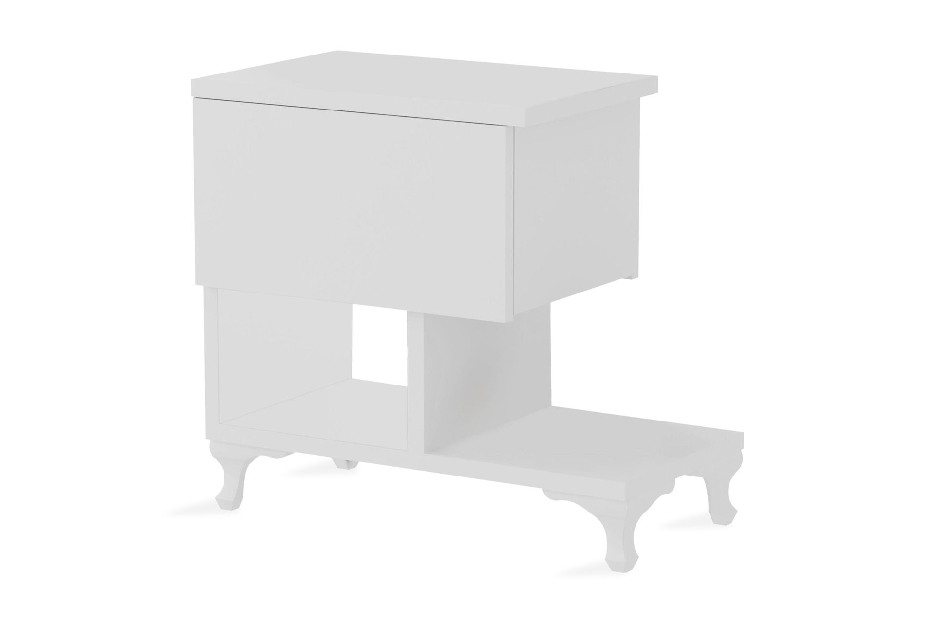 Decorotika Sängbord 46 cm med Förvaring Låda + Hyllor Ben - Vit