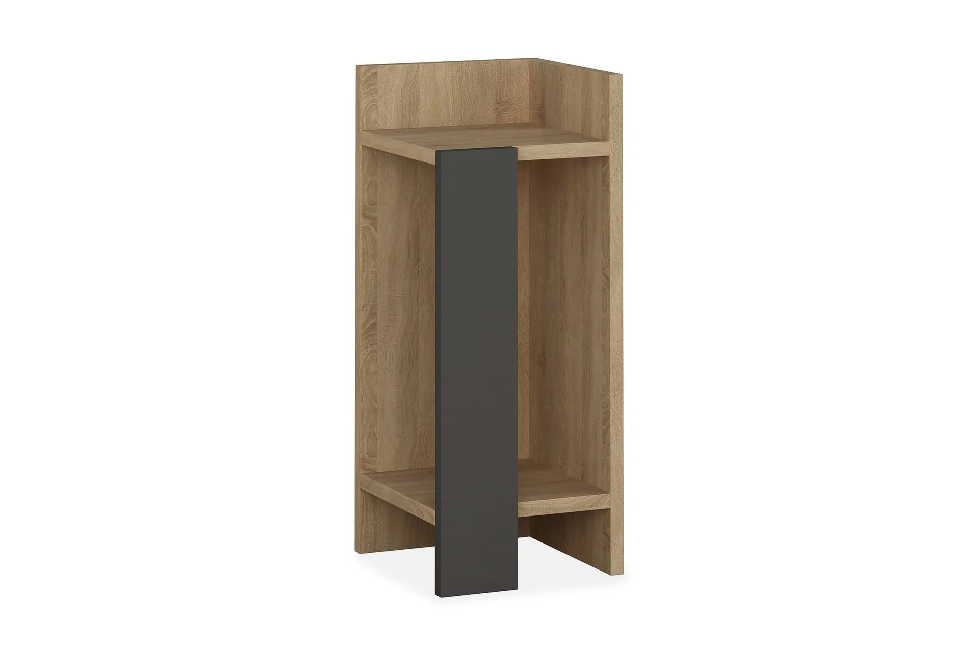 Decorta Sängbord 27 cm med Förvaring Hyllor + Luckor Höger - Brun/Grå