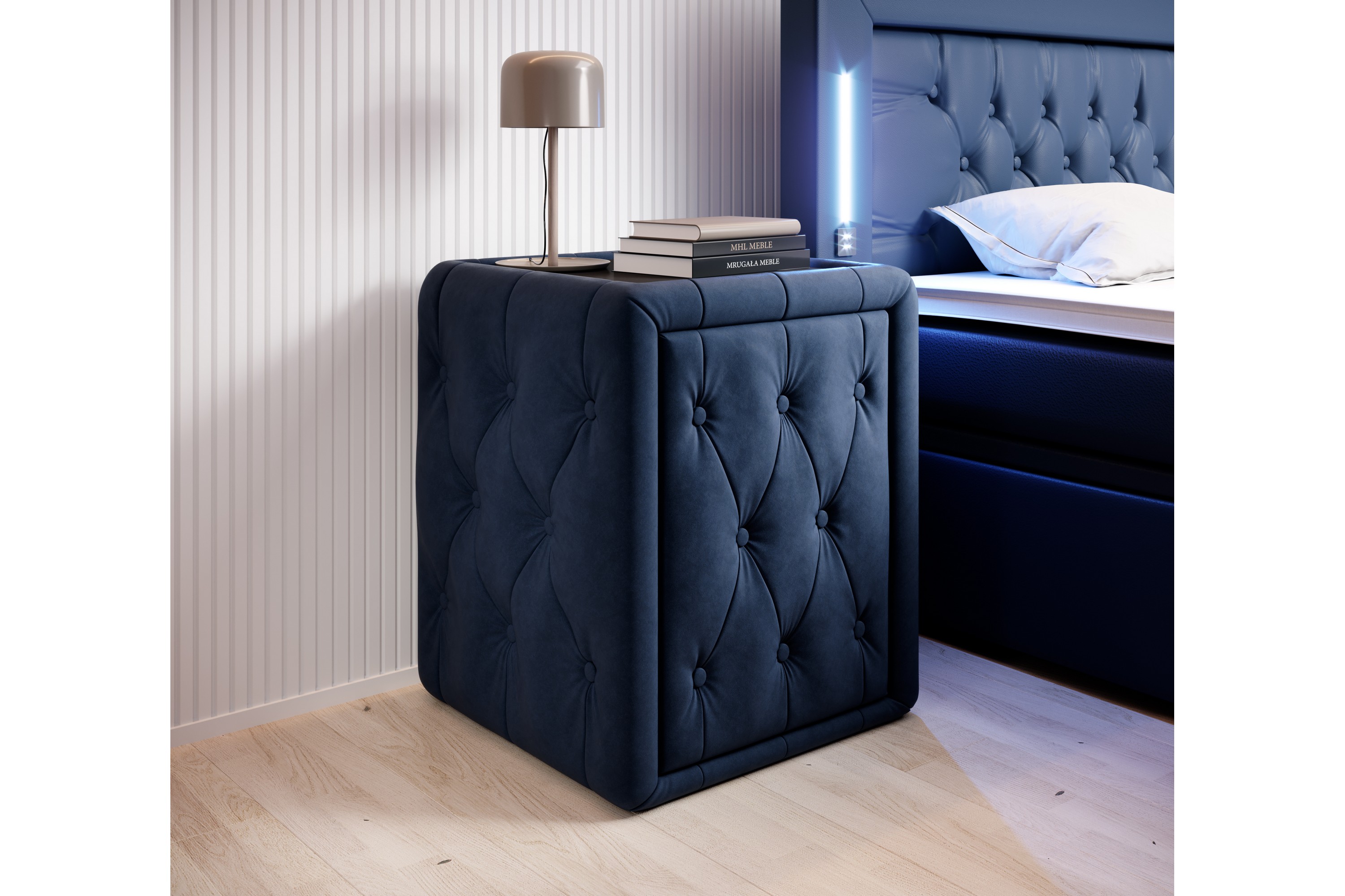 Sängbord Celio 58 cm med Förvaring Låda Blå