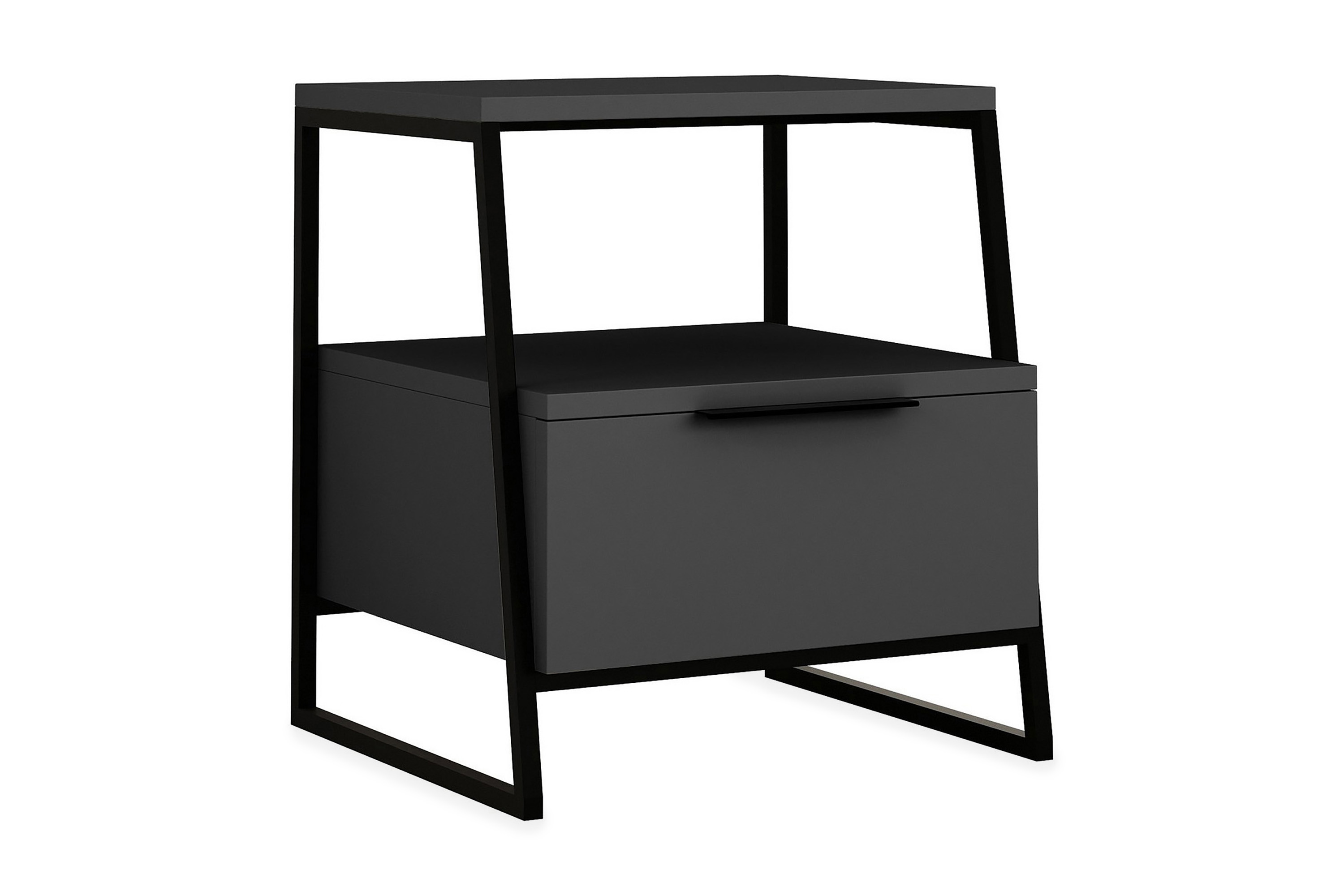 Sängbord Lindome 45 cm med Förvaring Hylla Lucka GråSvart
