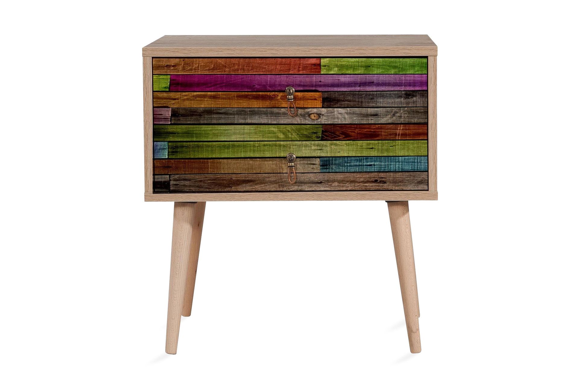 Vellavie S&auml;ngbord 60 cm med F&ouml;rvaring 2 L&aring;dor Regnb&aring;gspanel - R&ouml;d/Gr&ouml;n