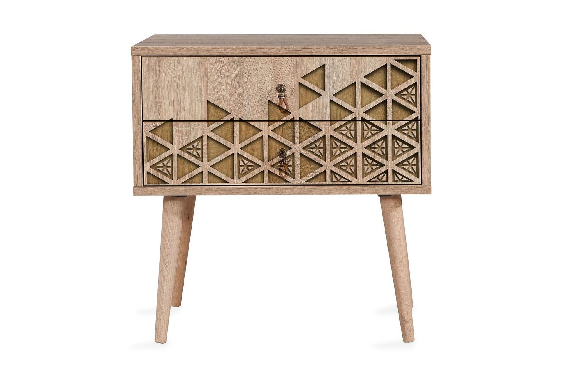 Vellavie Sängbord 60 cm med Förvaring 2 Lådor Trianglar - Brun/Ek