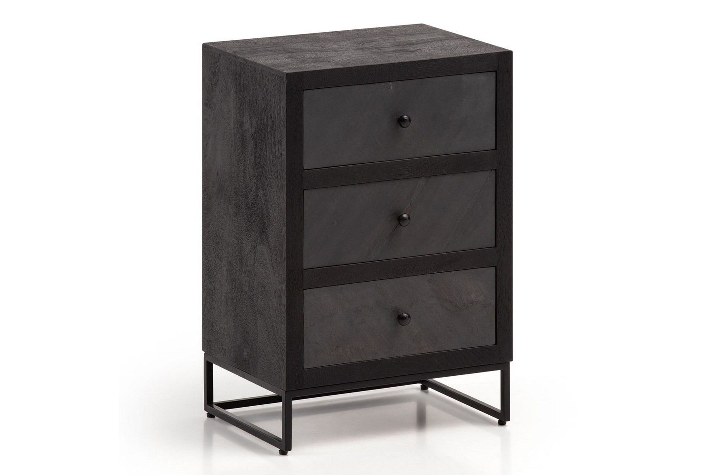 Sängbord Wohnling gjord av massivt träför boxspringbädd med 3 lådor, skifferlook, i lantlig stil Svart Svart