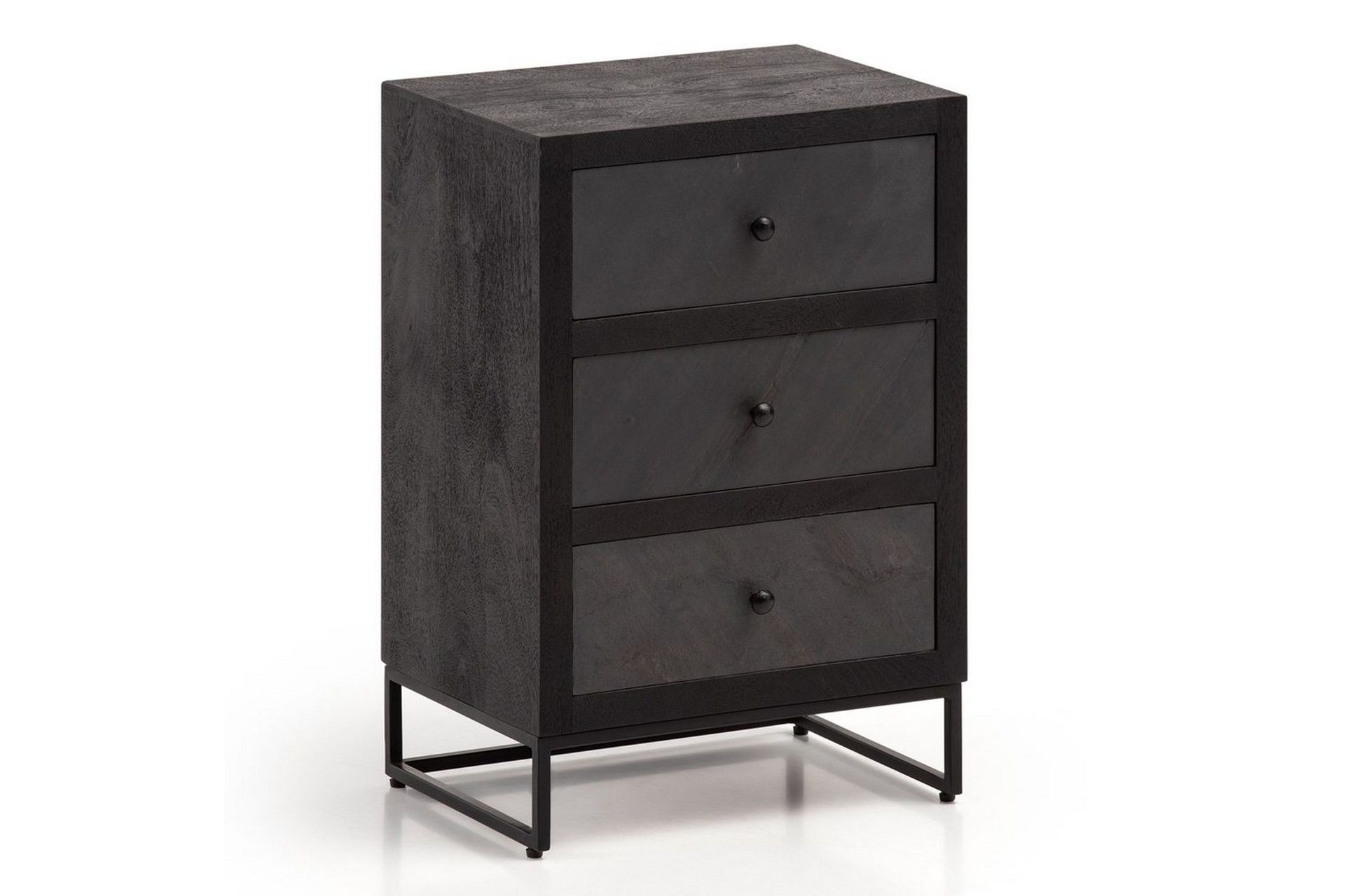S&auml;ngbord Wohnling gjord av massivt tr&auml; f&ouml;r boxspringb&auml;dd med 3 l&aring;dor, skifferlook, i lantlig stil Svart - Svart