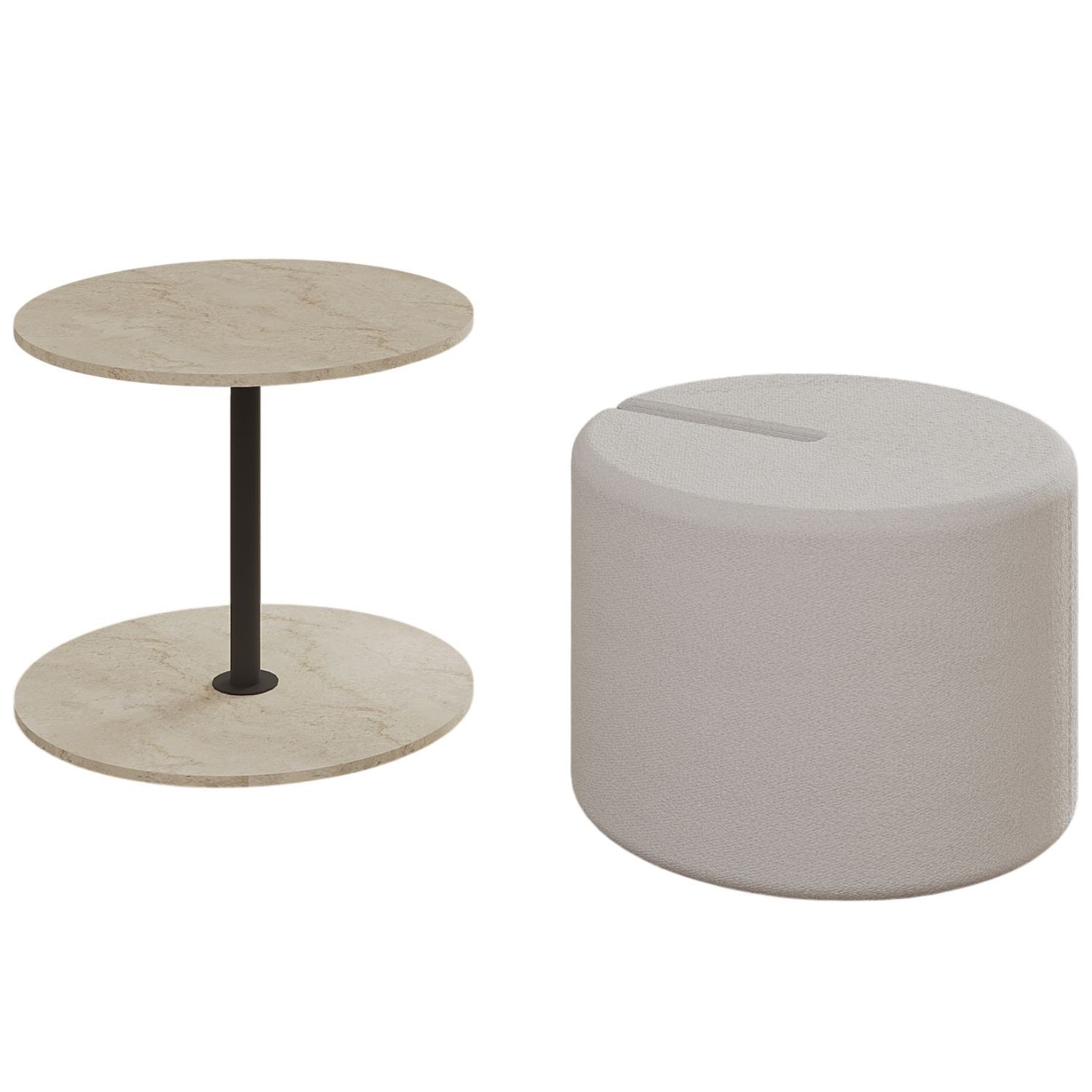 Torven Set med sidobord 43x47x43 cm - Travertin