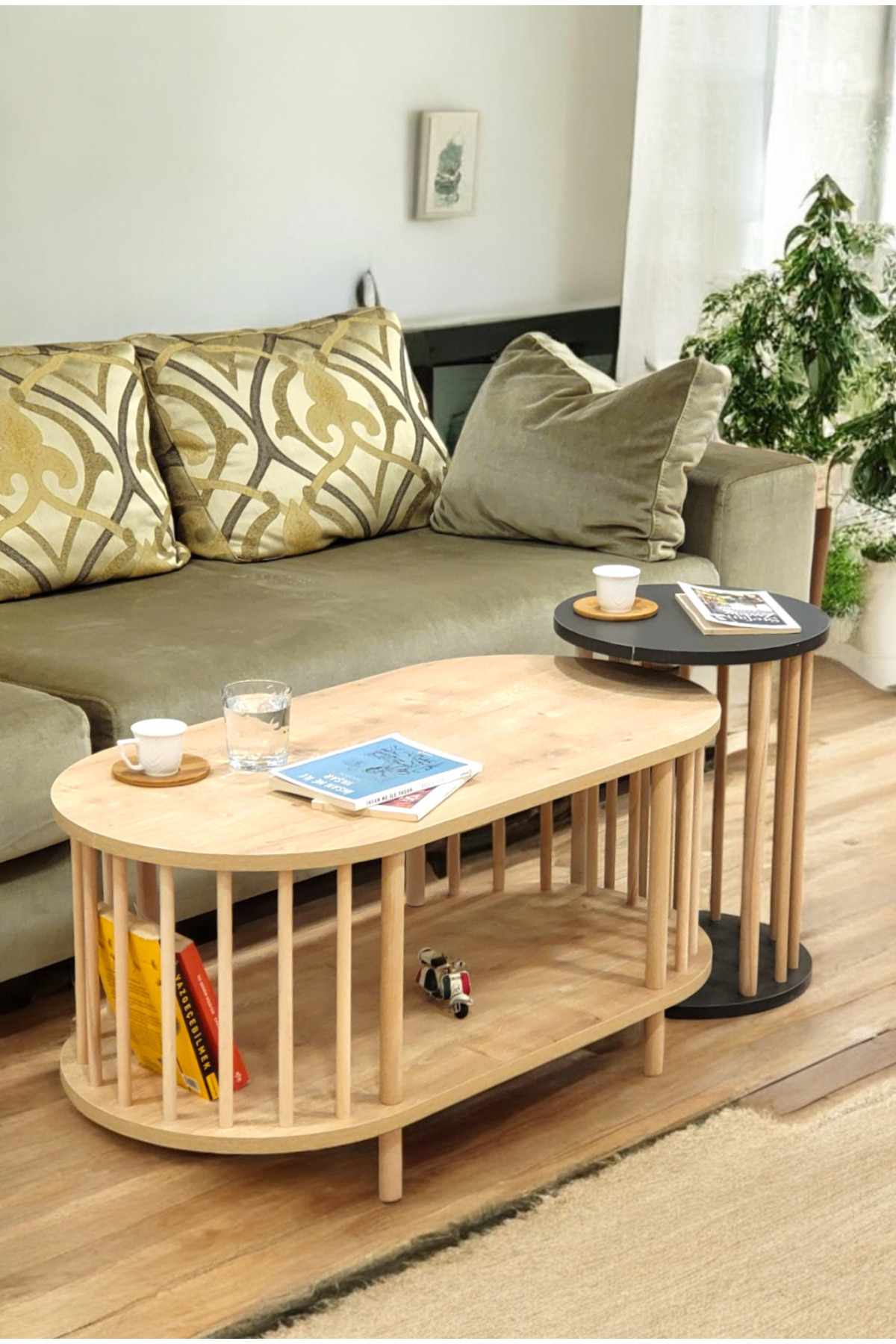 Belvo Soffbordsset 90x43x45 cm - Sapphire Oak/Antracit