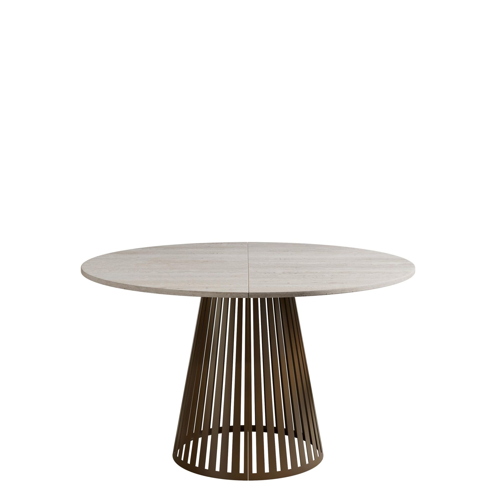 Beylen Matbord Rund Förlängningsbart 120-196 cm - beige travertin och koppar