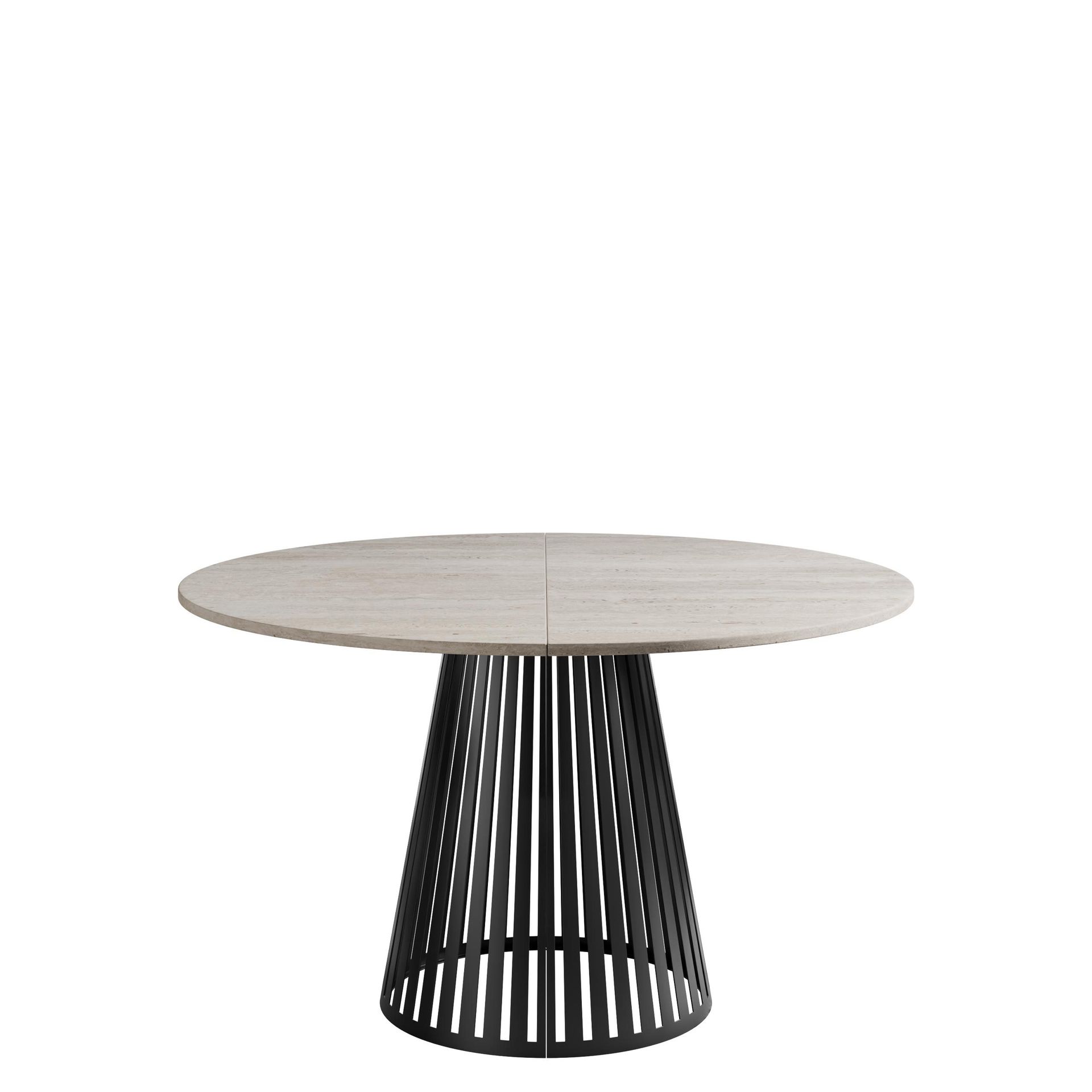 Beylen Matbord Rund Förlängningsbart 120-196 cm - beige travertin och svart