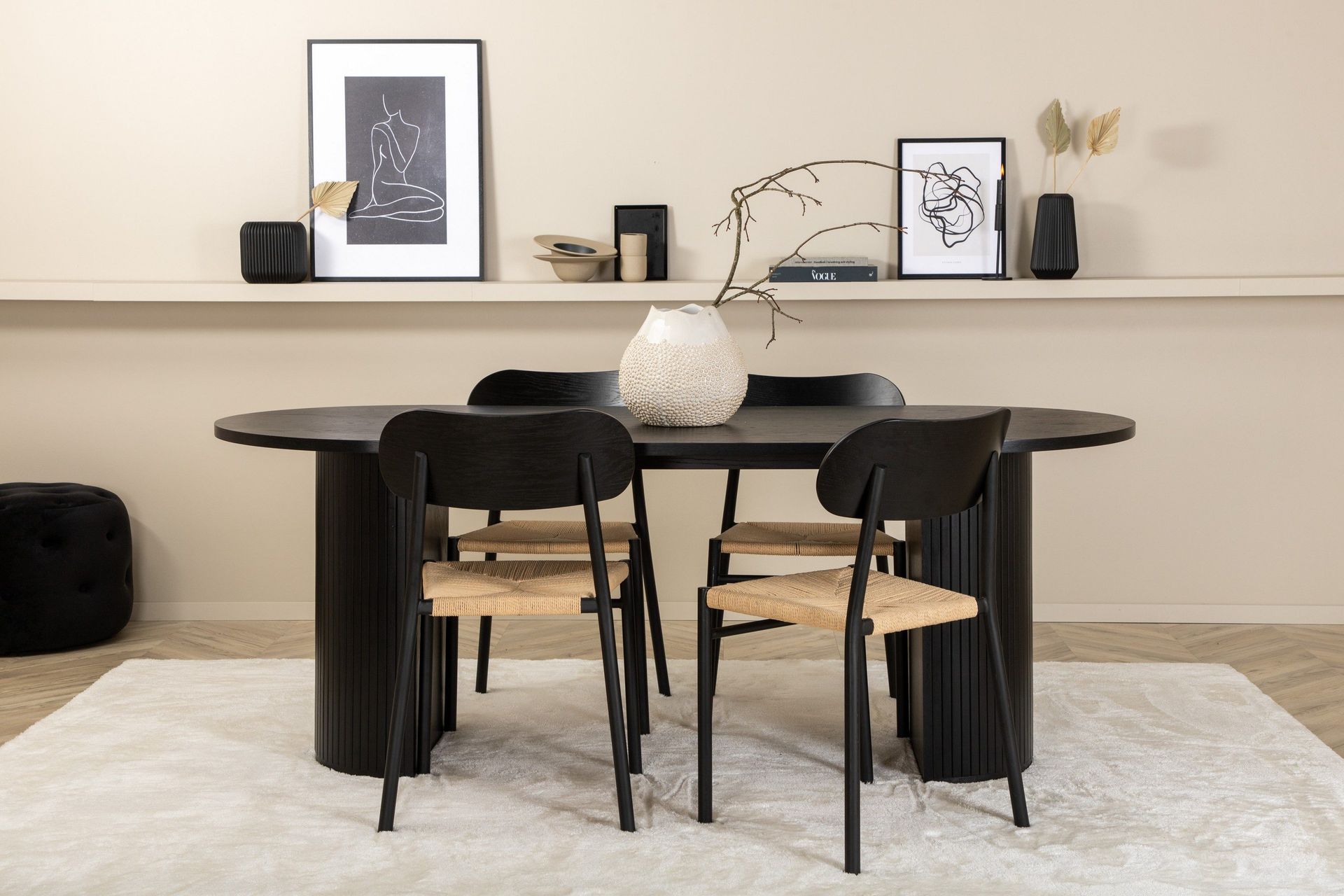 Bianca Matgrupp 200 cm Oval med 4 Polly stolar - Svart