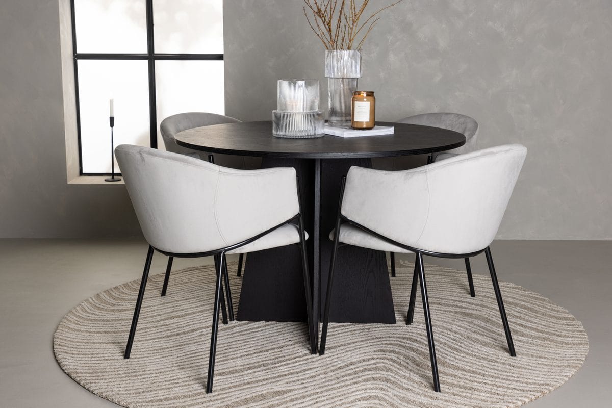 Bootcut Matbord 110 cm Runt med 4 Evelina Karmstol -