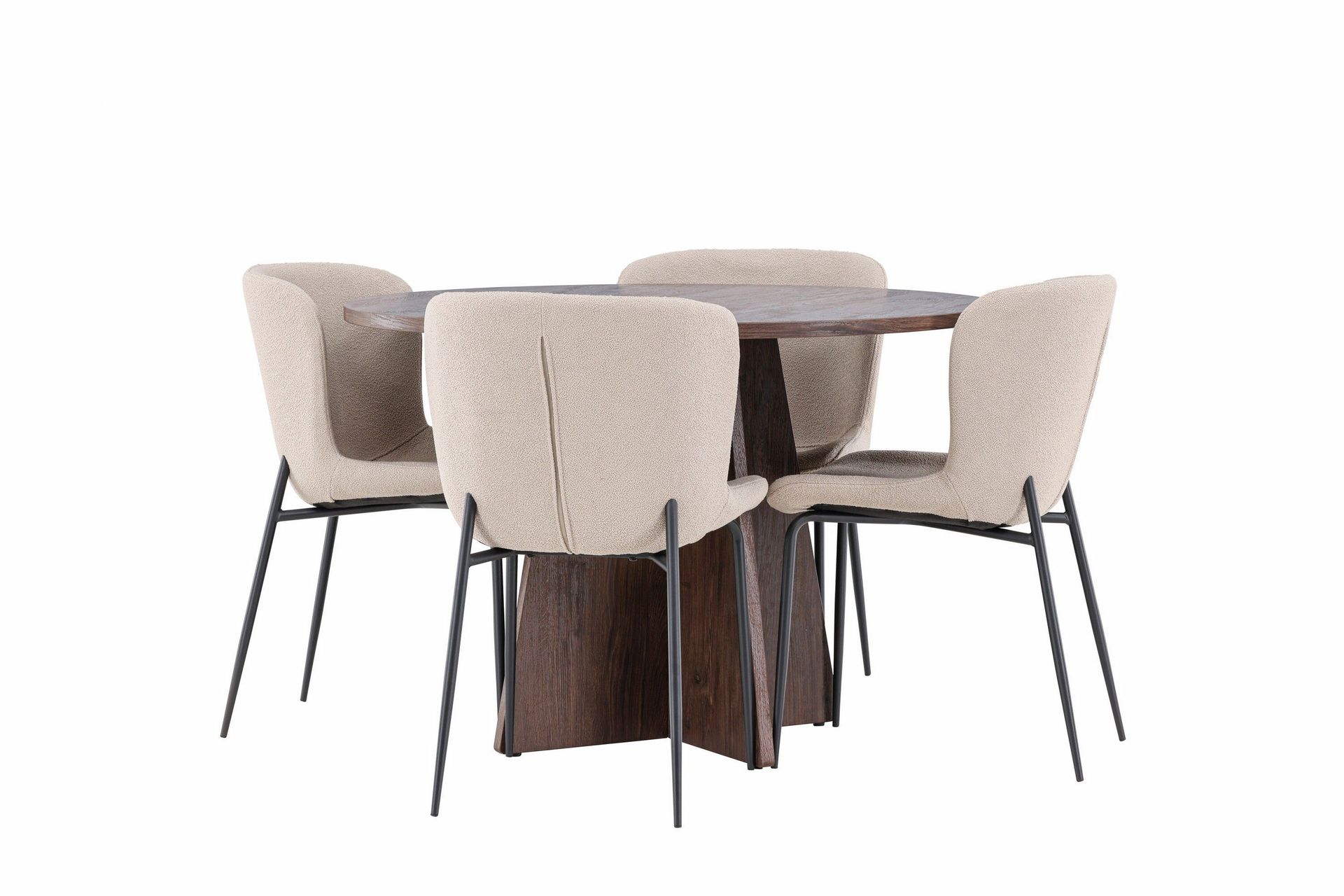 Bootcut Matgrupp 110 cm Rund med 4 Modesto stolar - Mocca/Beige