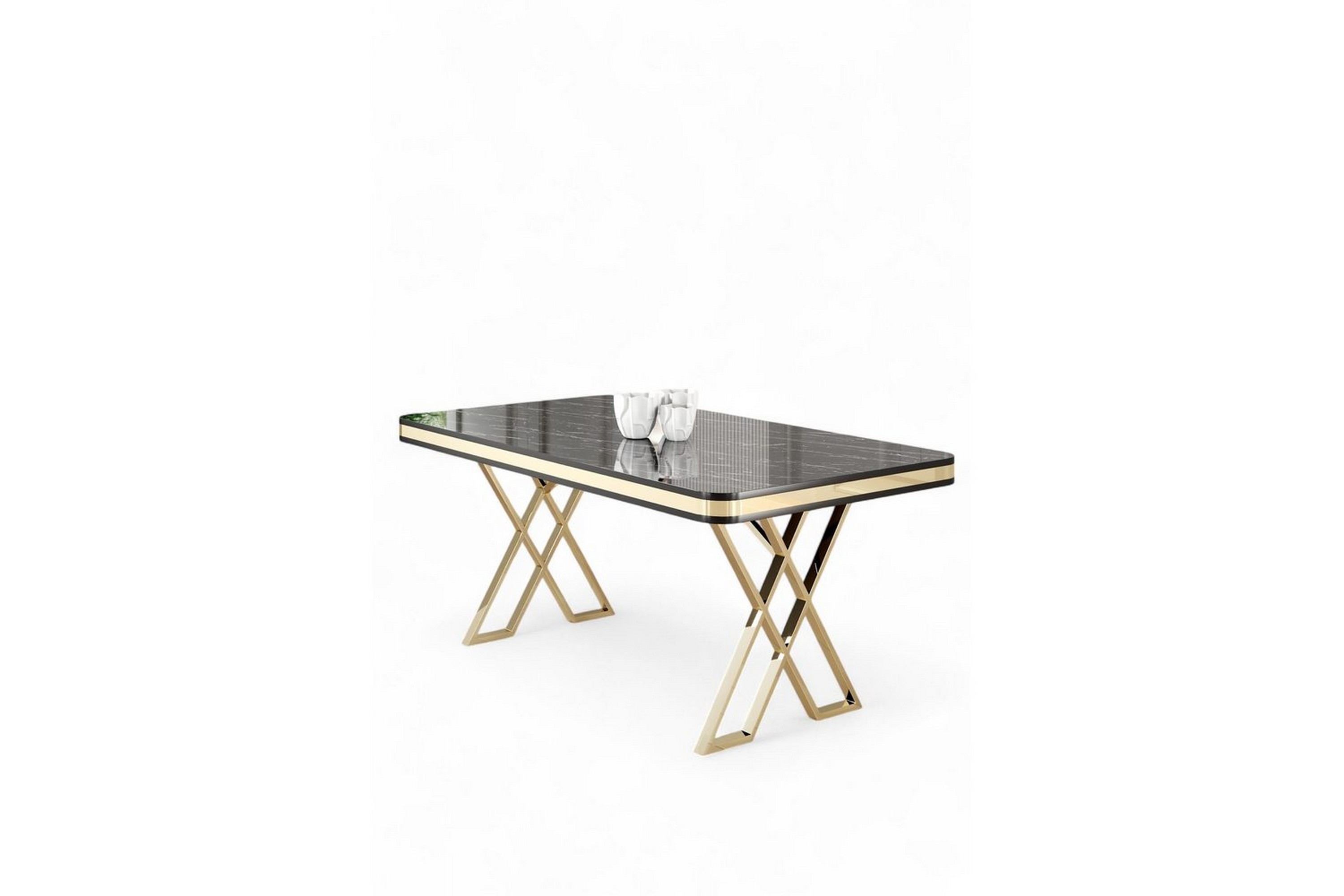 calchera matbord 130 cm rektangulär - svart marmor/guld