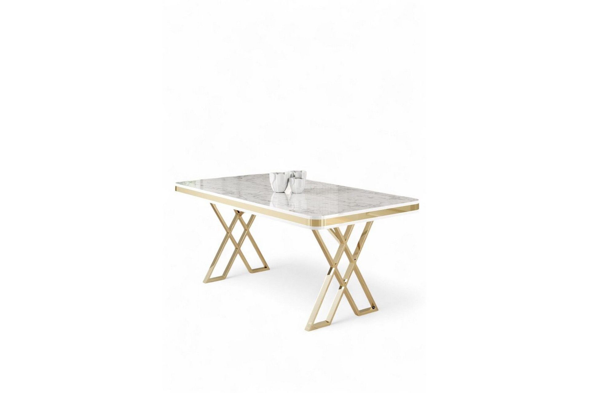 Calchera Matbord 130 cm Rektangul&auml;r - Vit Marmor/Guld
