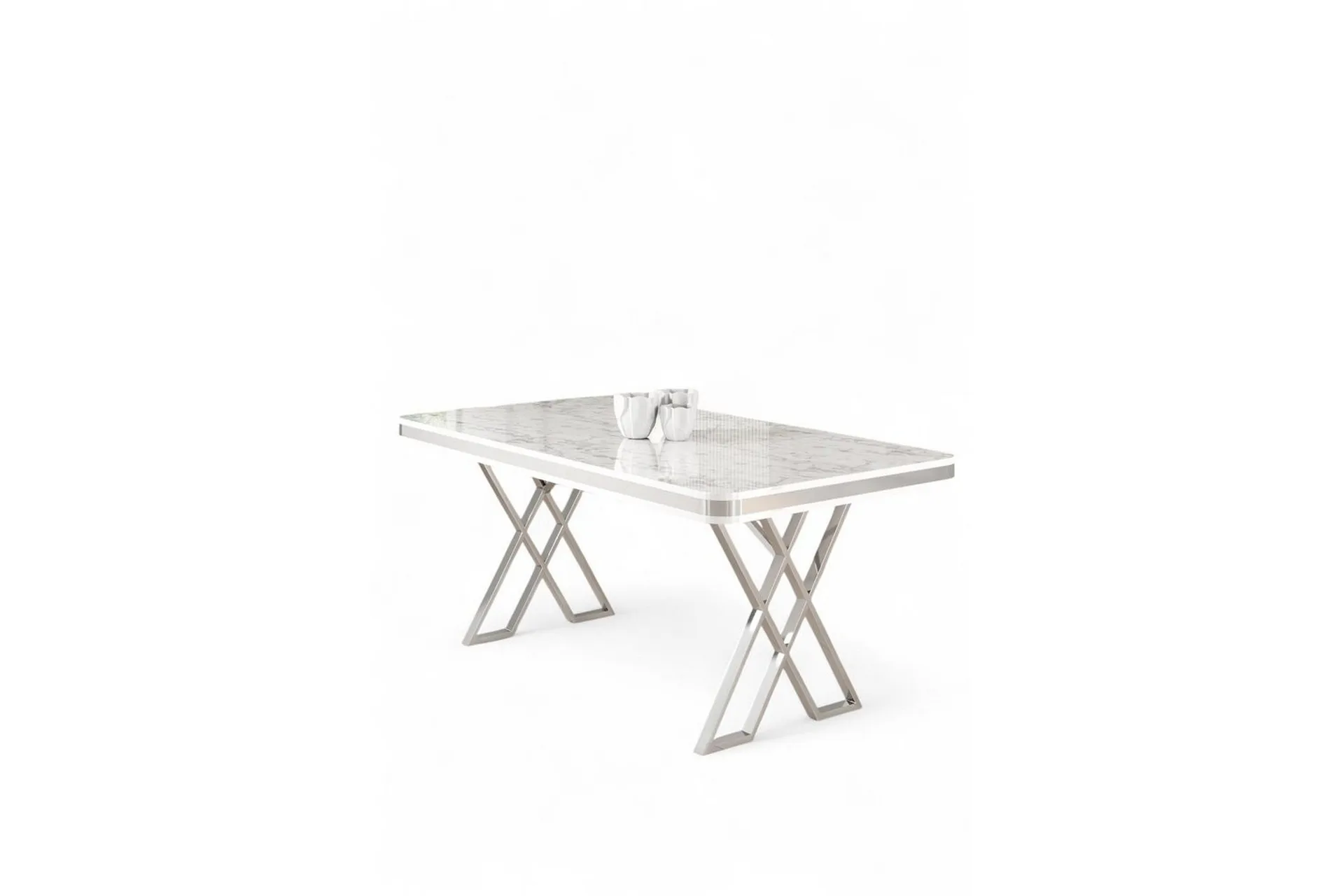 Calchera Matbord 130 cm Rektangul&auml;r - Vit Marmor/Krom