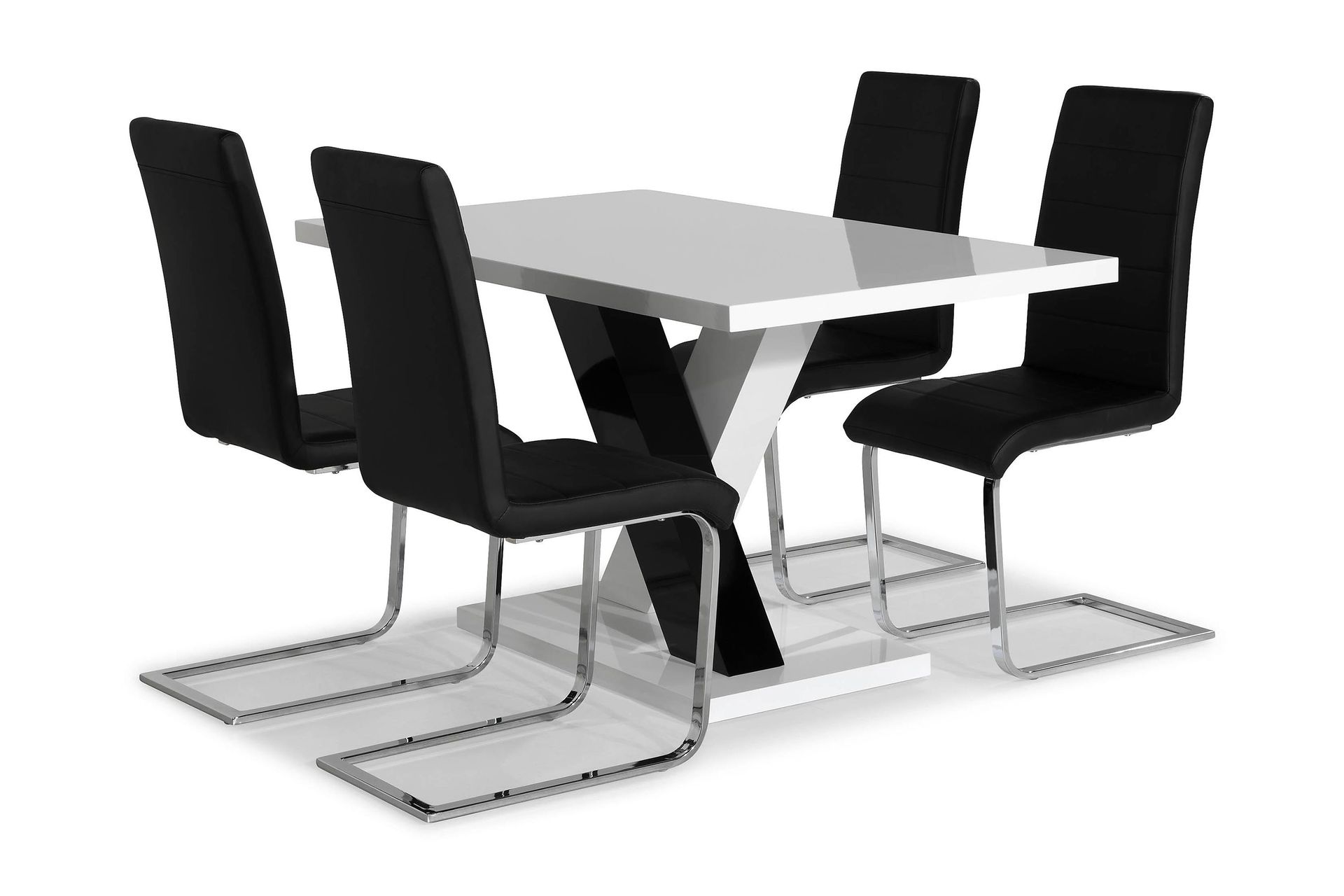 Cesi Matgrupp 140 cm med 4 Cibus Stol - Vit/Svart/Svart PU/Krom