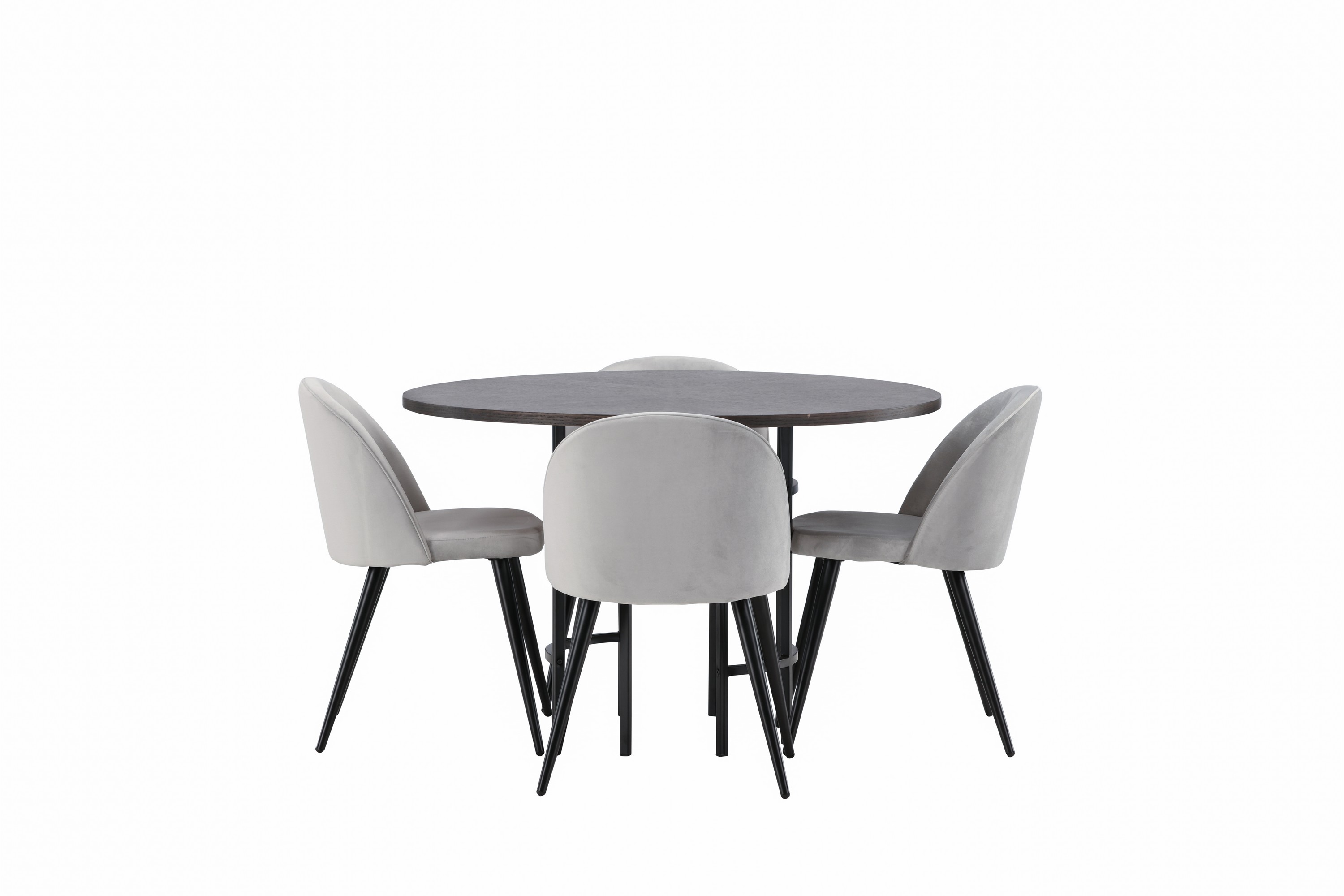 Copenhagen Matgrupp 115 cm Rund med 4 Velvet stolar Grå