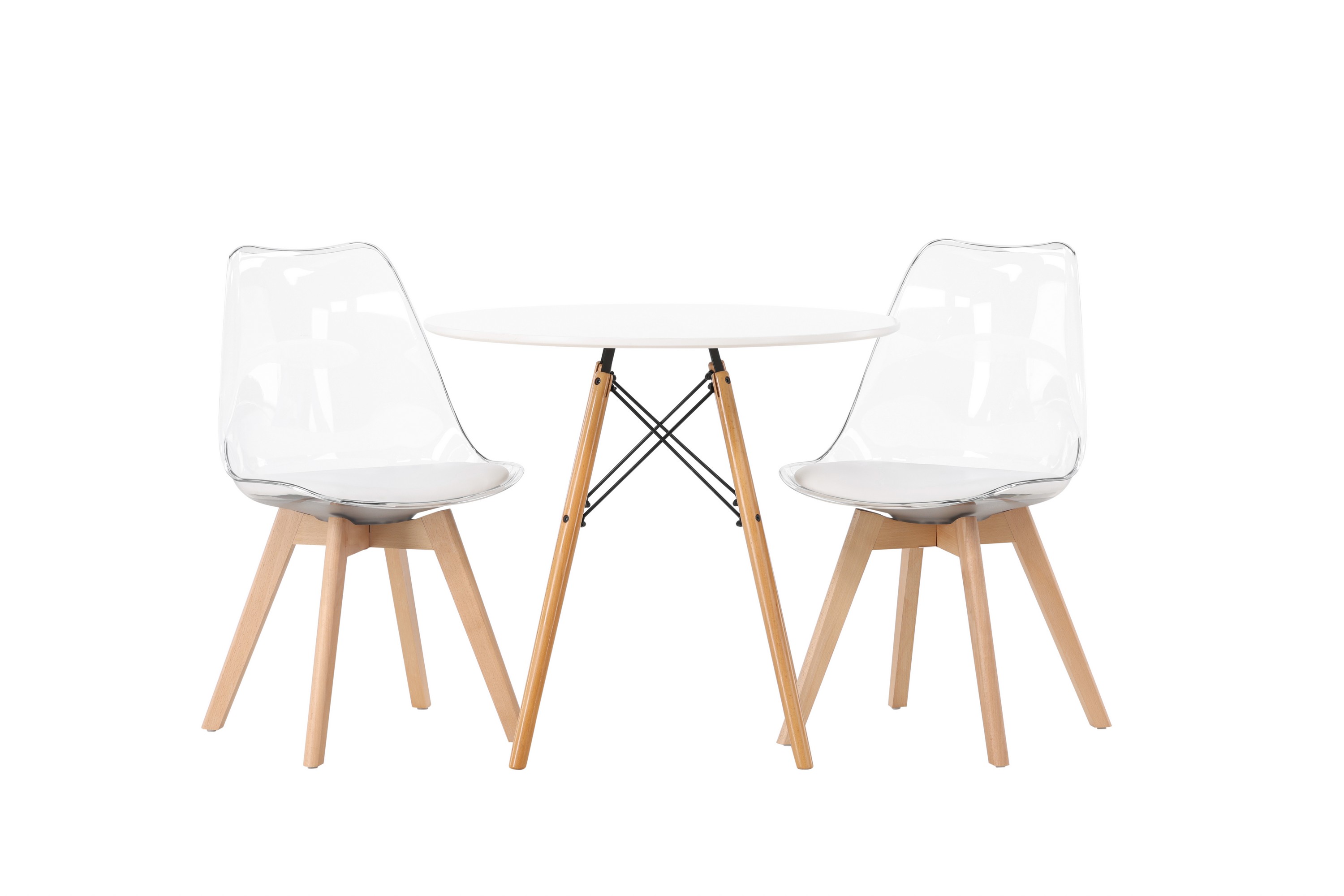 danburi matgrupp 60 cm rund med 2 edvin stolar - vit