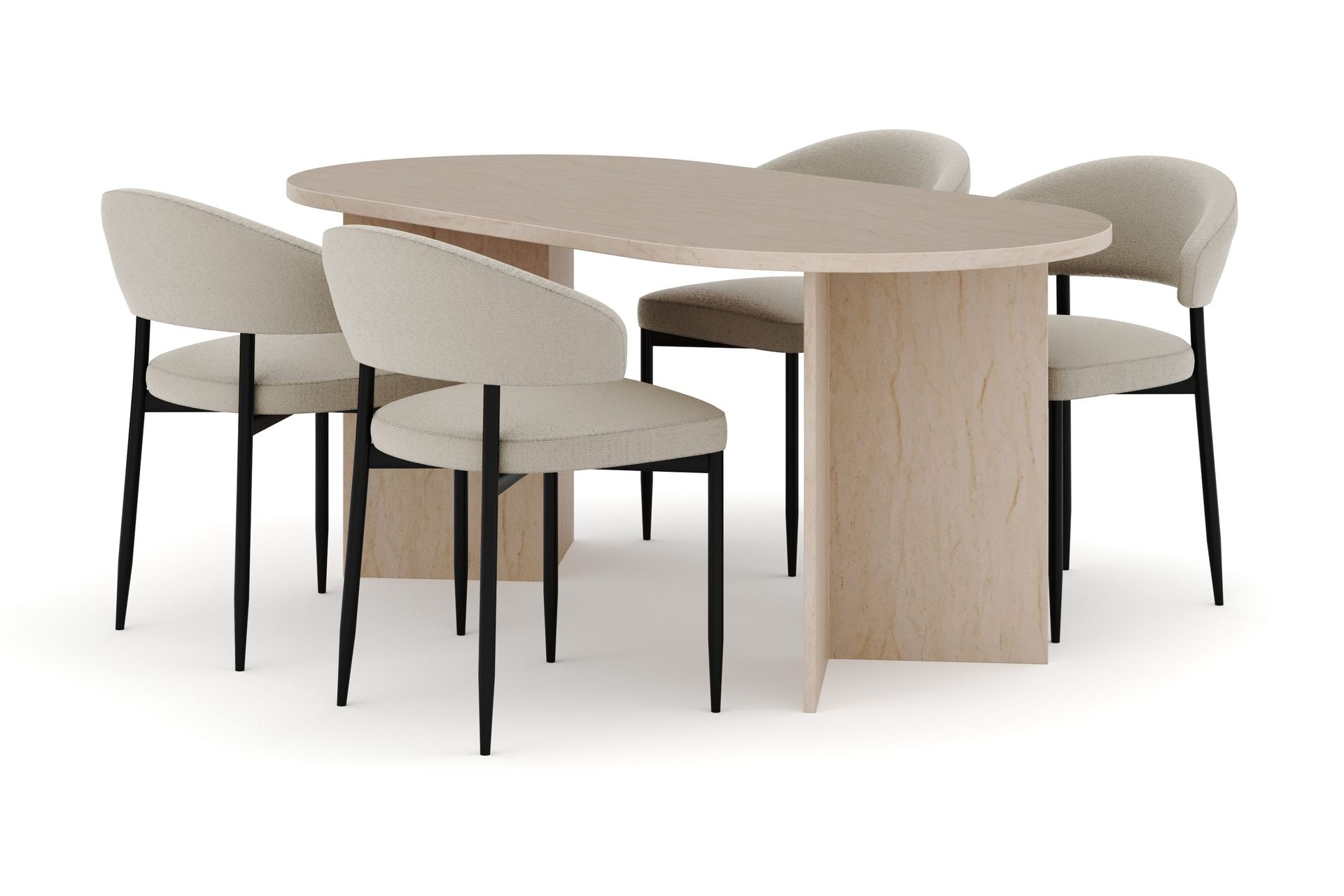 Dano Matbord 180 cm  med 4 Sawako Matstolar - Travertin / Beige