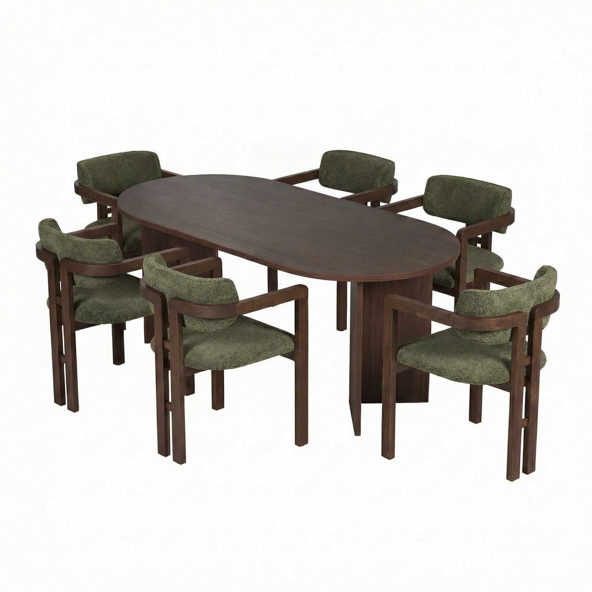 Dano Matbord 180 cm med 6 Bonavista Stolar - Milano Walnut, Dark Walnut, Green