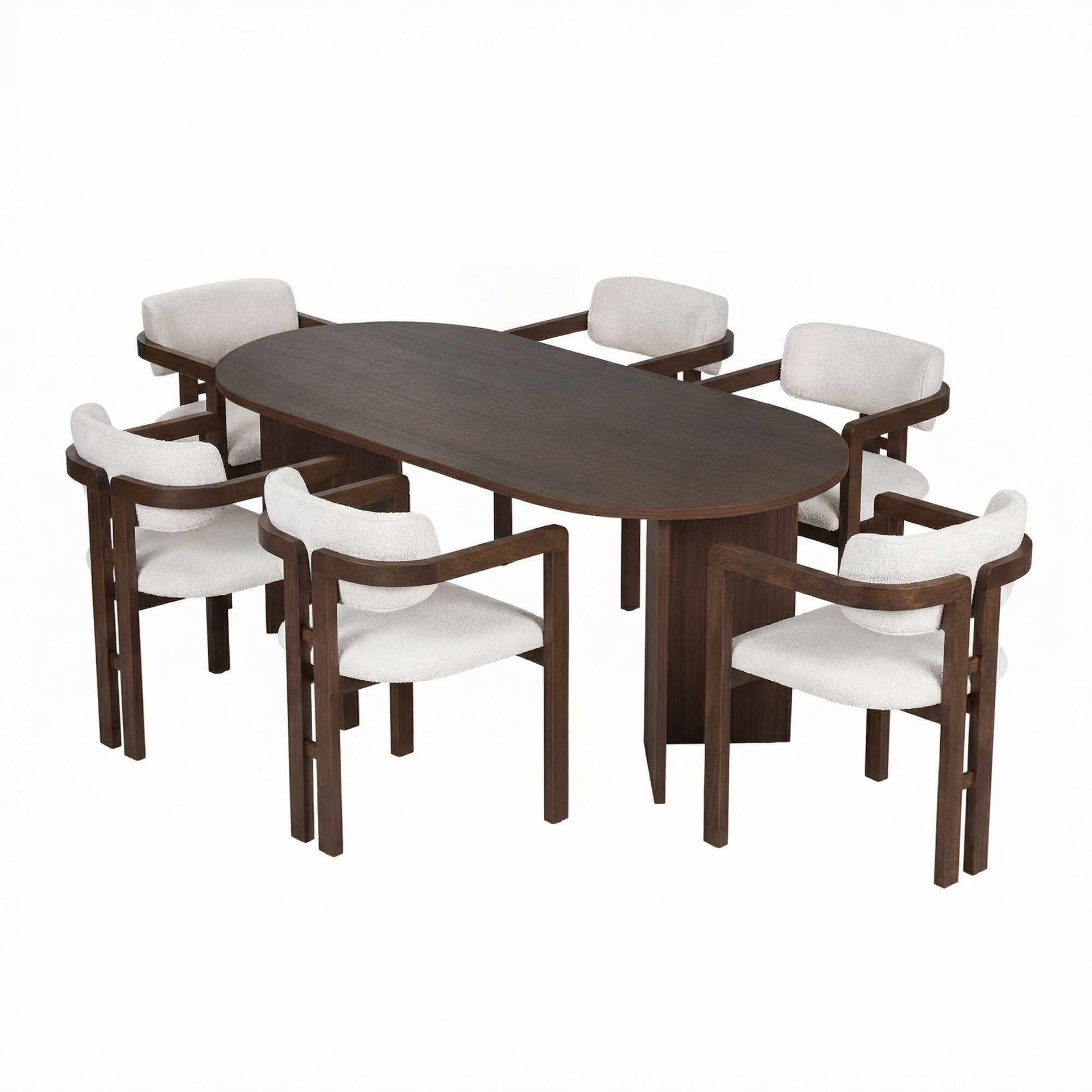 Dano Matbord 180 cm med 6 Bonavista Stolar – Milano Walnut, Dark Walnut, vit