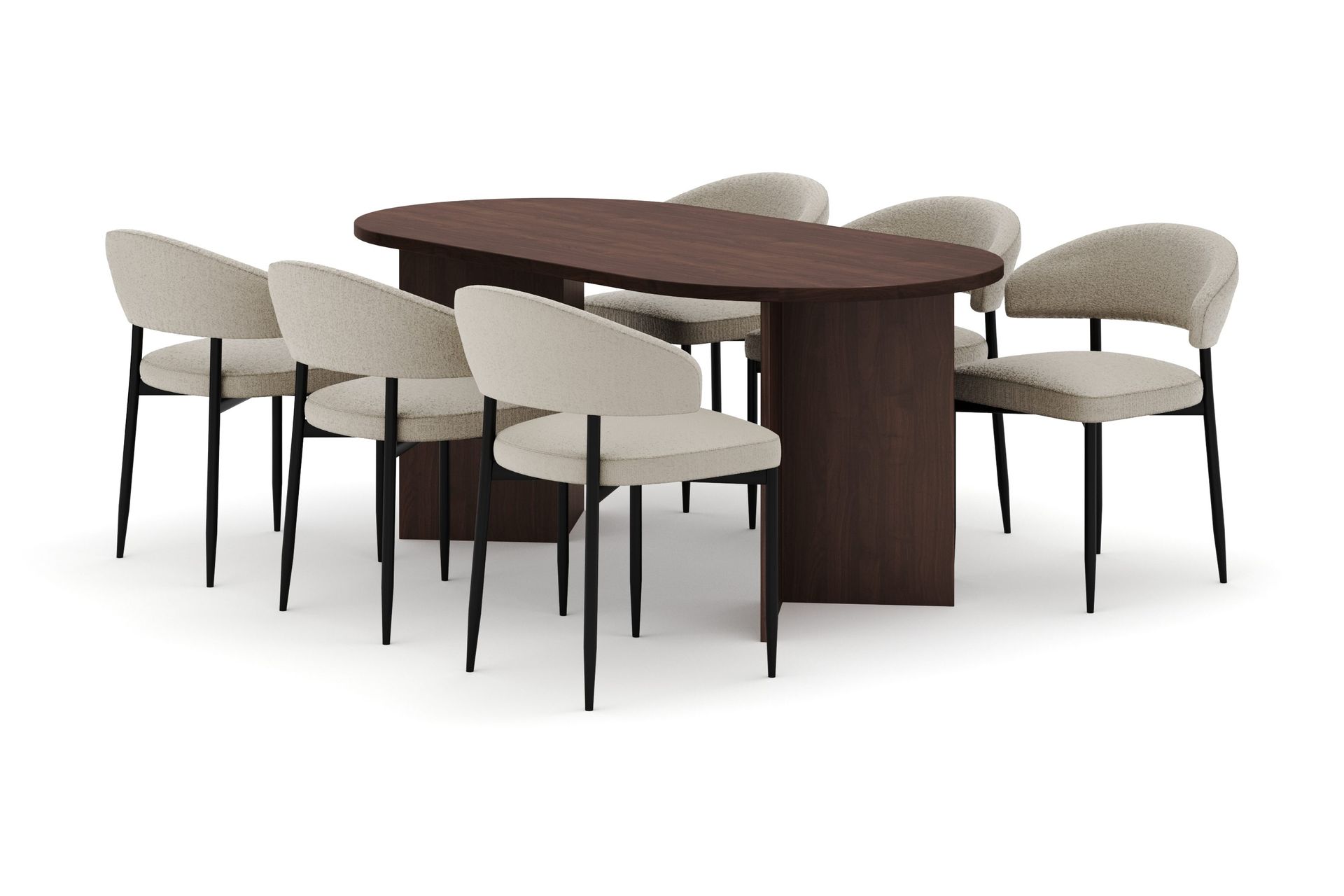 Dano Matbord 180 cm  med 6 Sawako Matstolar - Valnöt / Beige