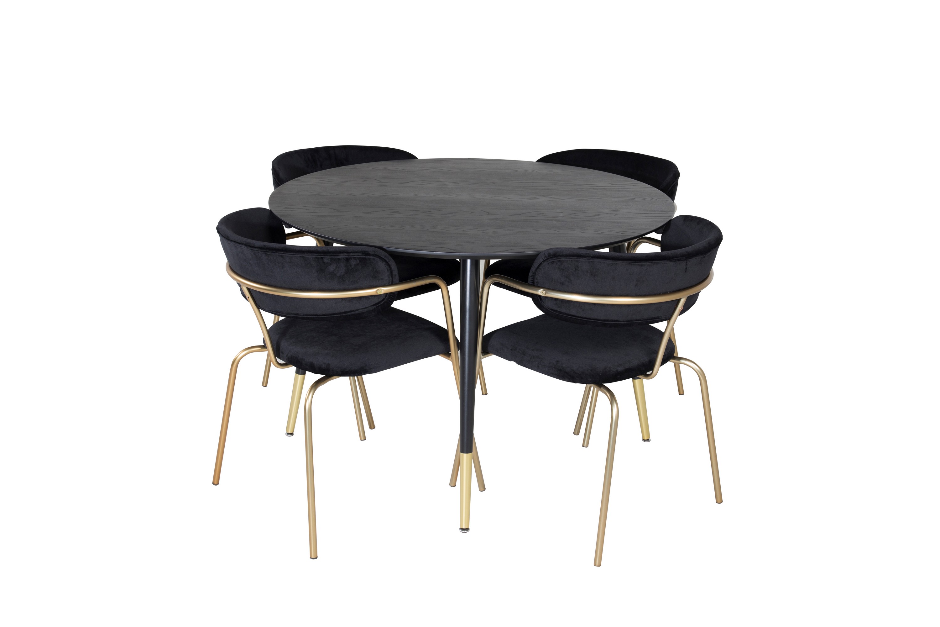 Dipp Matgrupp 115 cm Rund med 4 Arrow stolar Svart/Guld