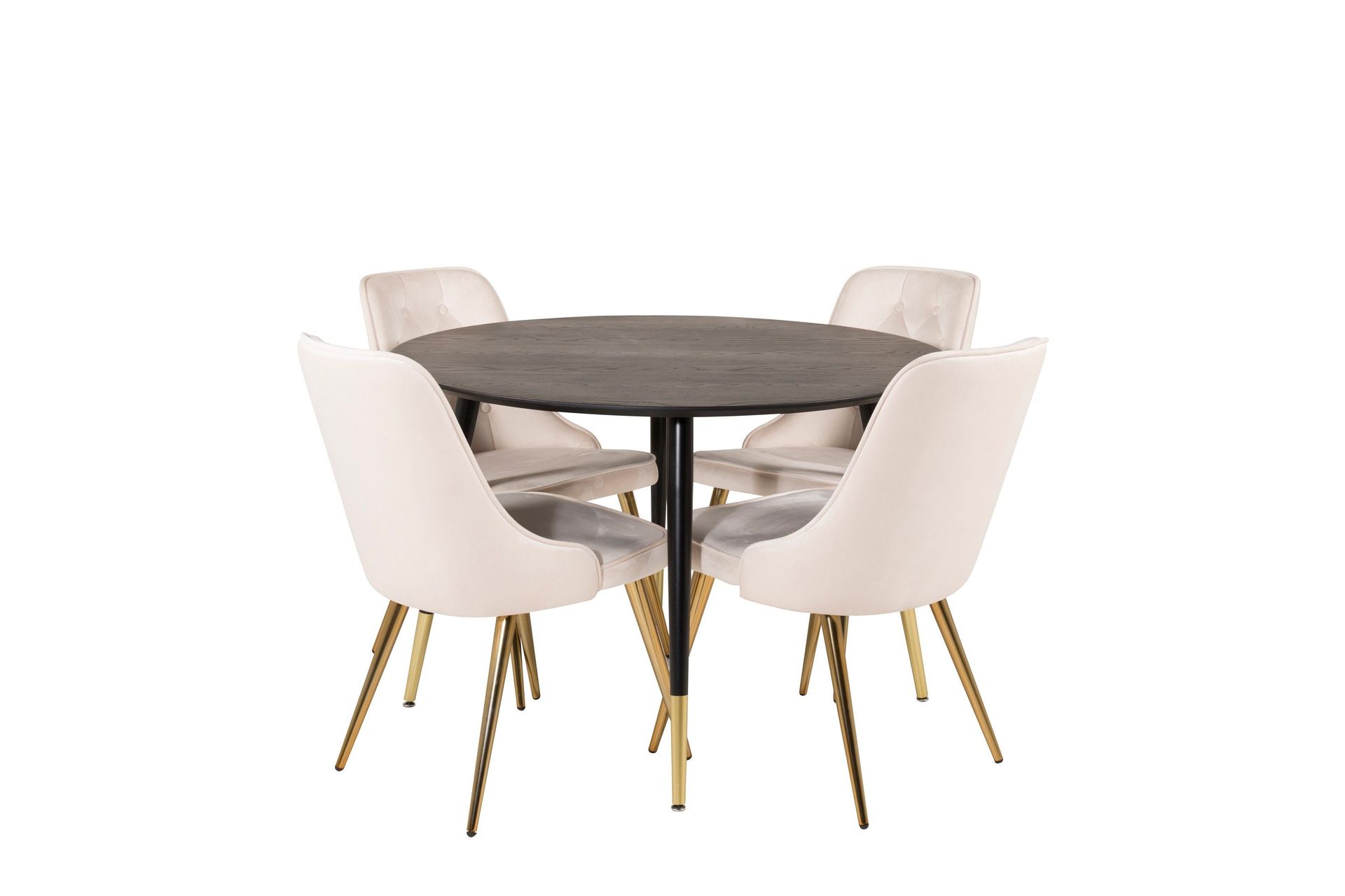Dipp Matgrupp 115 cm Rund med 4 Velvet Deluxe stolar - Beige