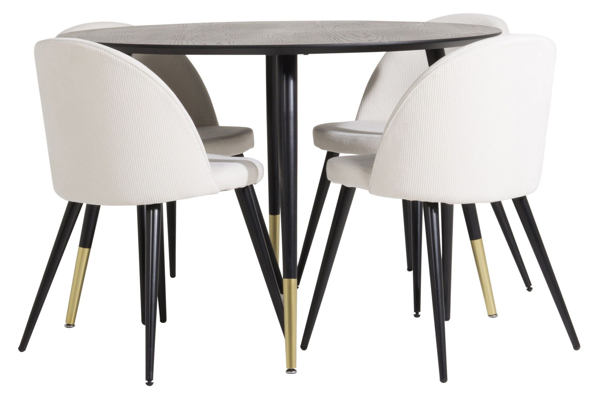 Dipp Matgrupp 115 cm Rund med 4 Velvet stolar - Beige