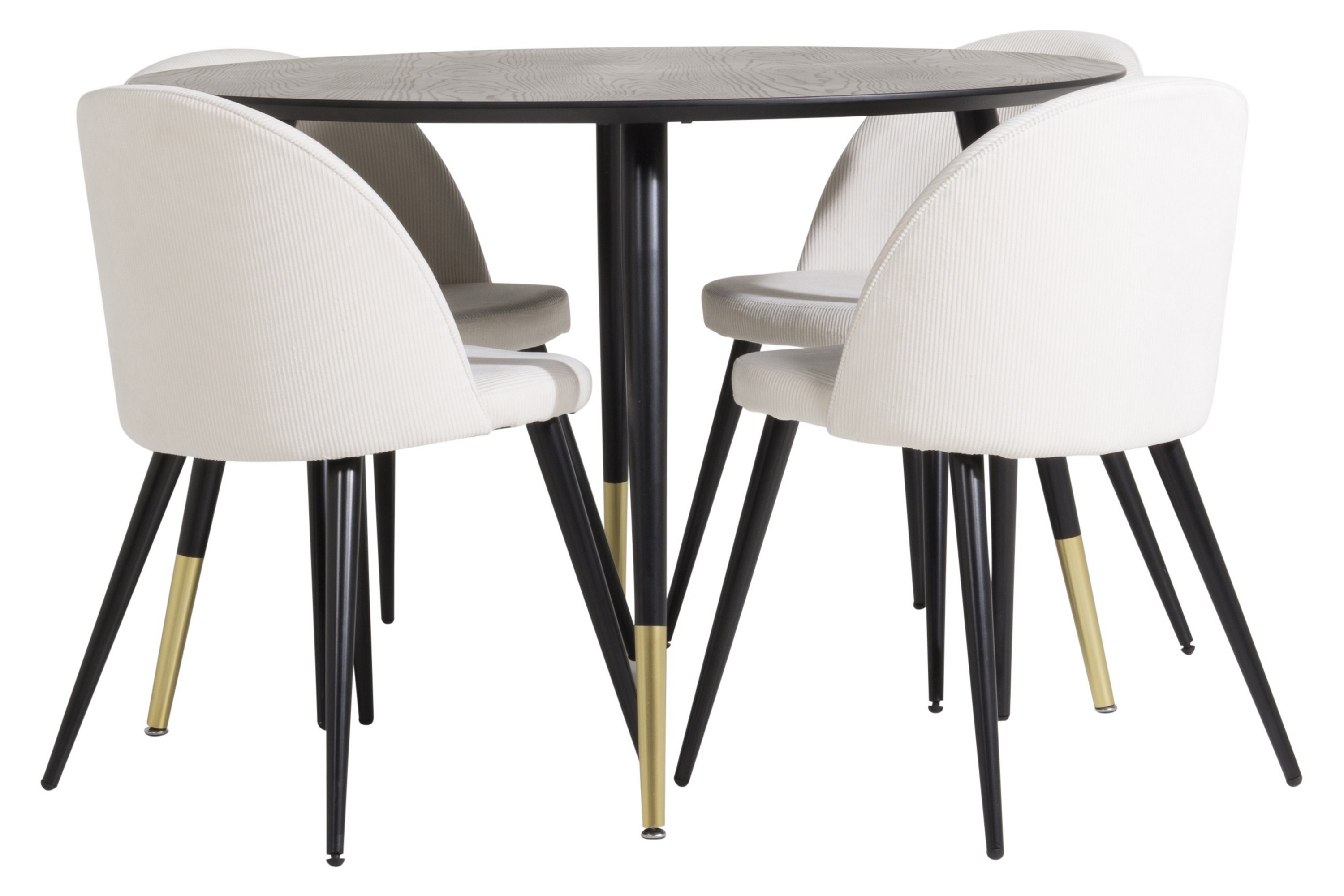 dipp matgrupp 115 cm rund med 4 velvet stolar - beige