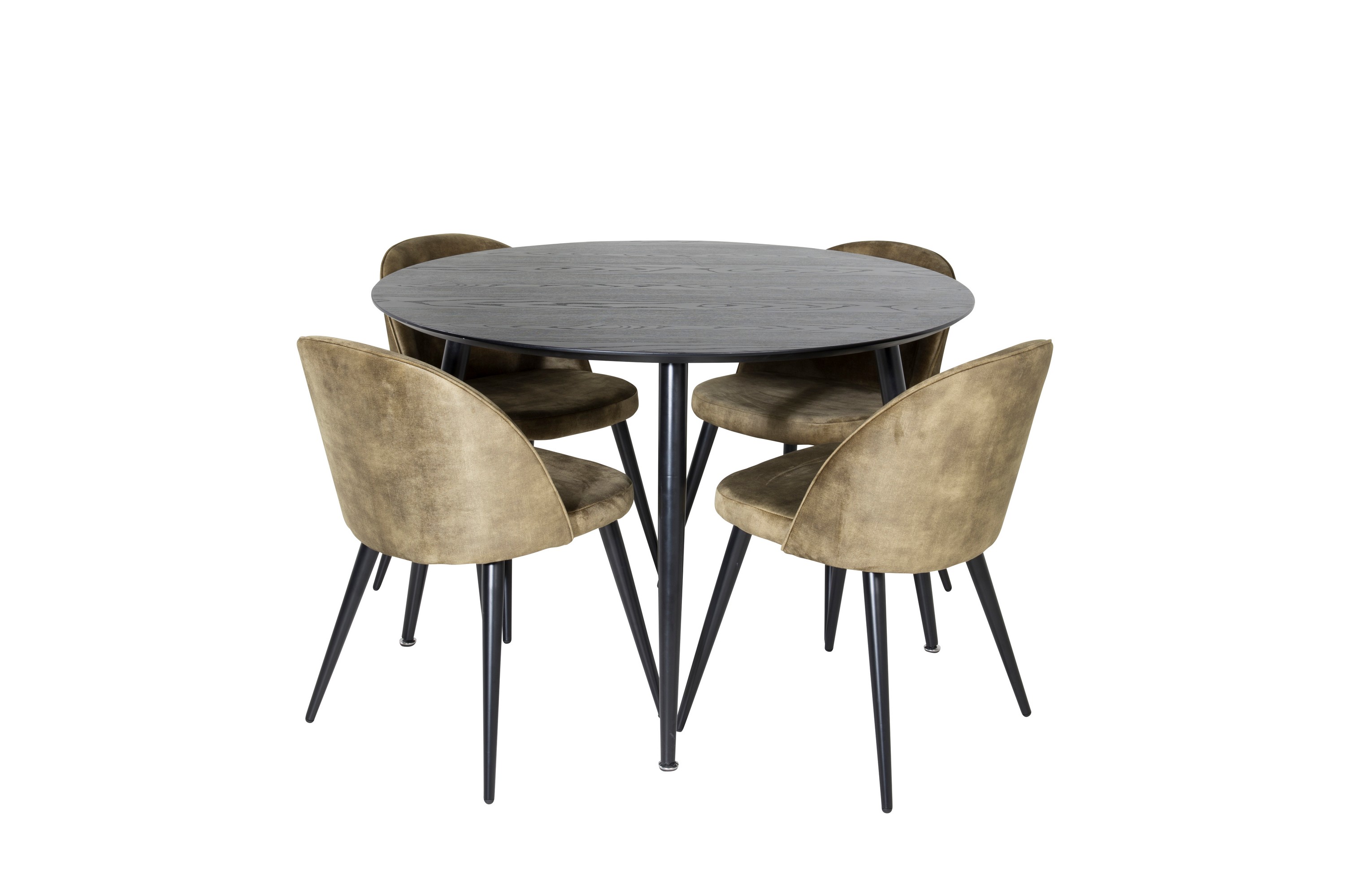 dipp matgrupp 115 cm rund med 4 velvet stolar - svart