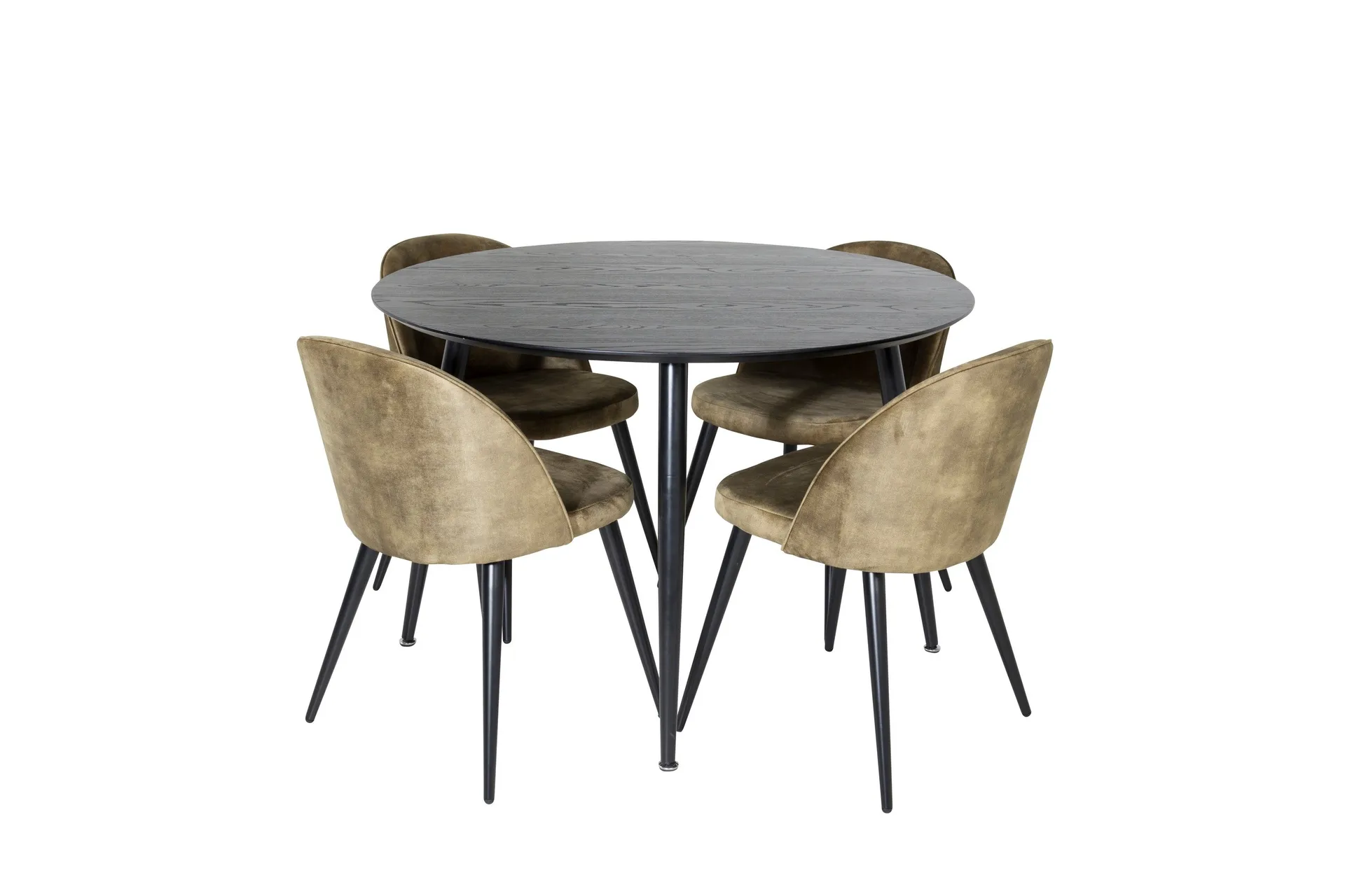 Dipp Matgrupp 115 cm Rund med 4 Velvet stolar - Svart
