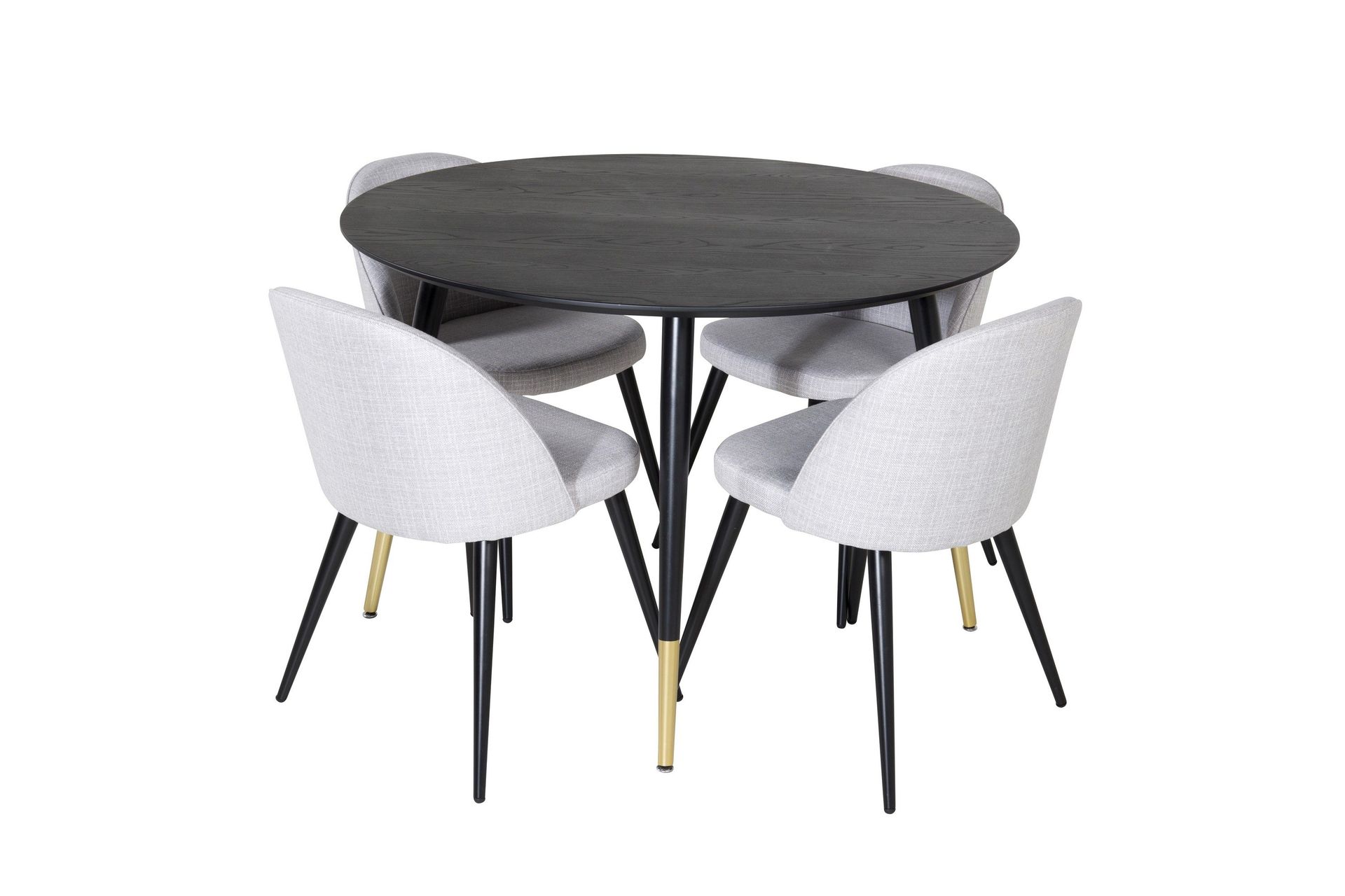 Dipp Matgrupp 115 cm Rund med 4 Velvet Stolar - Svart