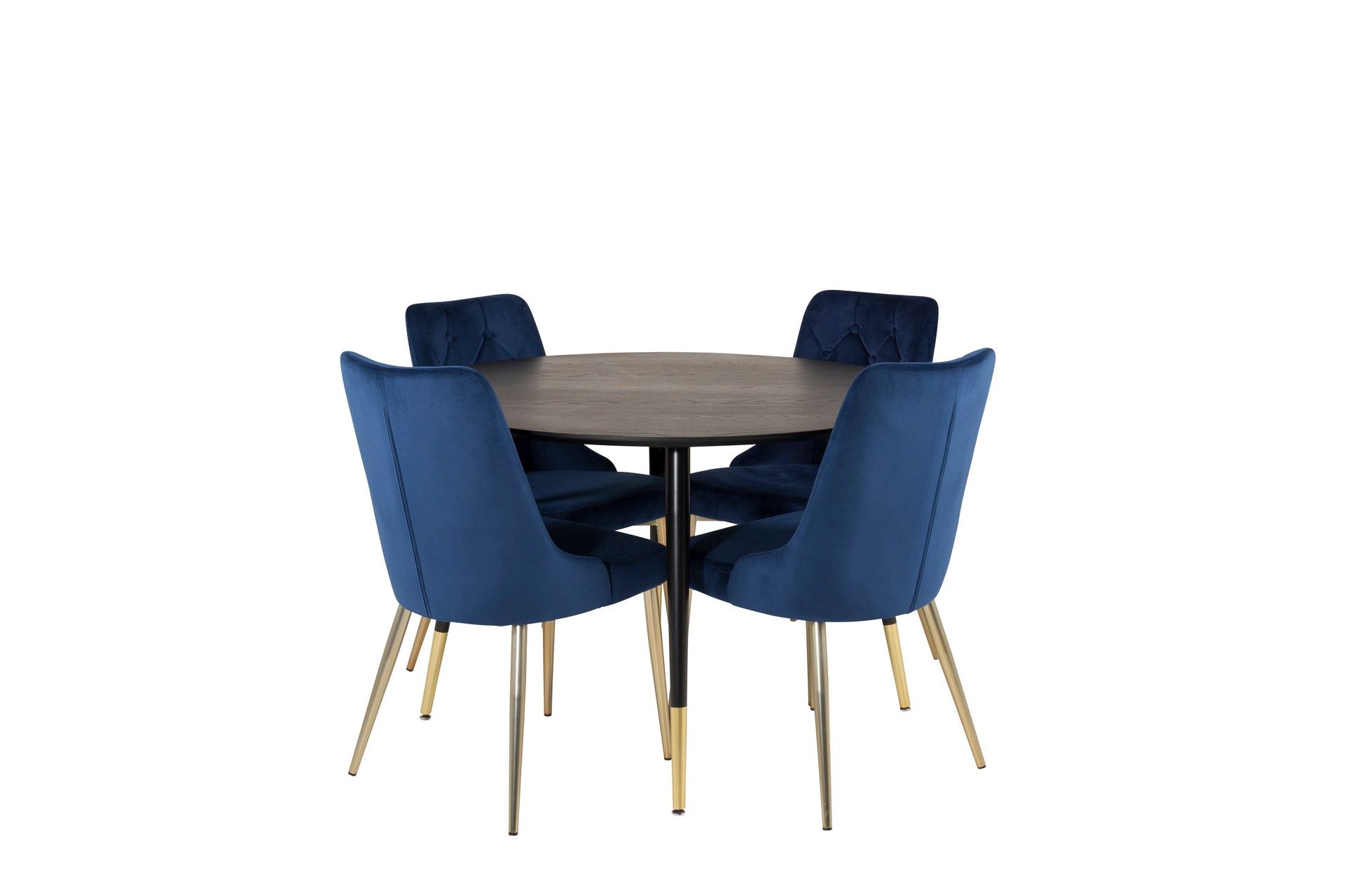 Dipp Matgrupp 115 cm Rund med 4 Velvet stolar - Svart