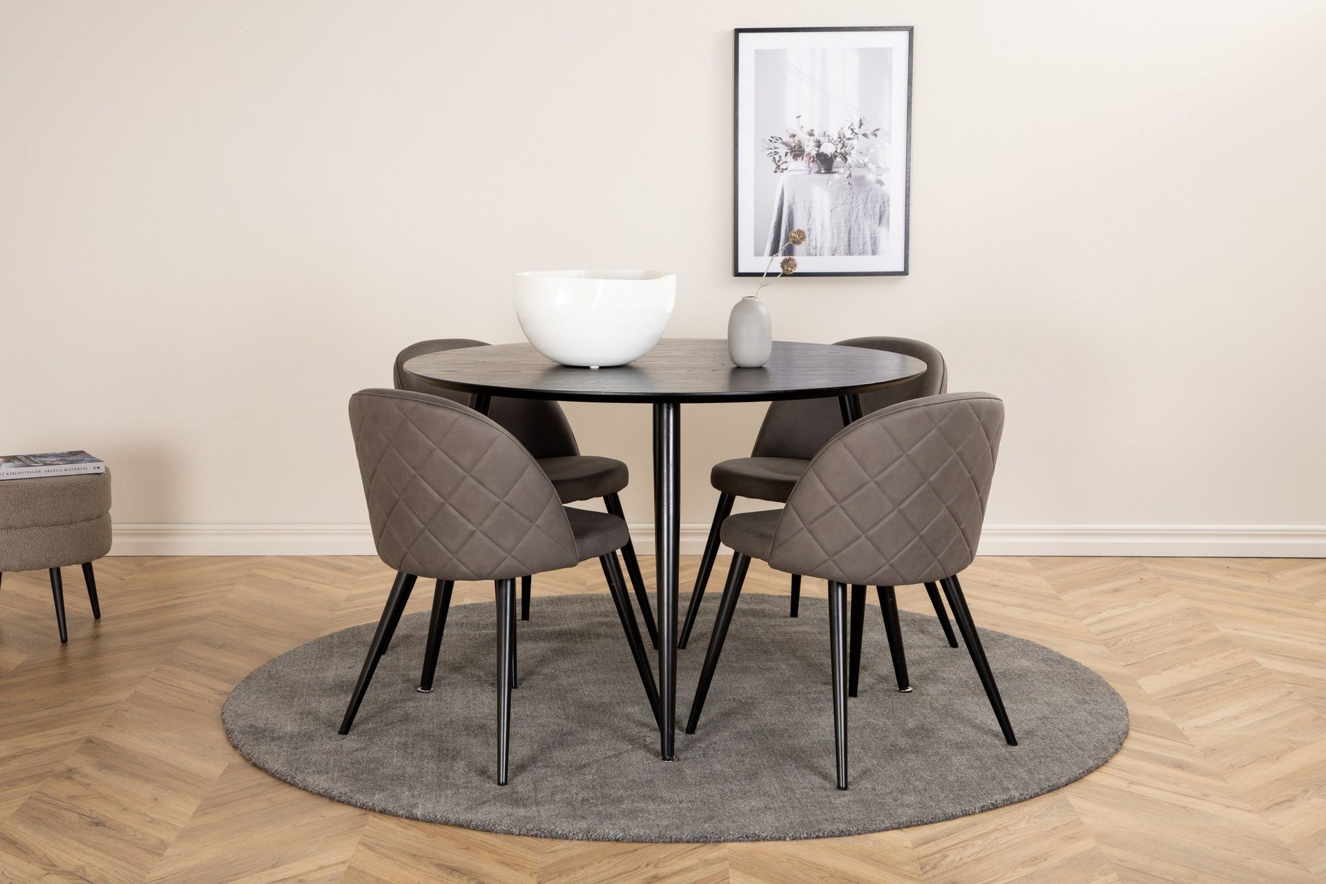Dipp Matgrupp 115 cm Rund med 4 Velvet stolar - Svart
