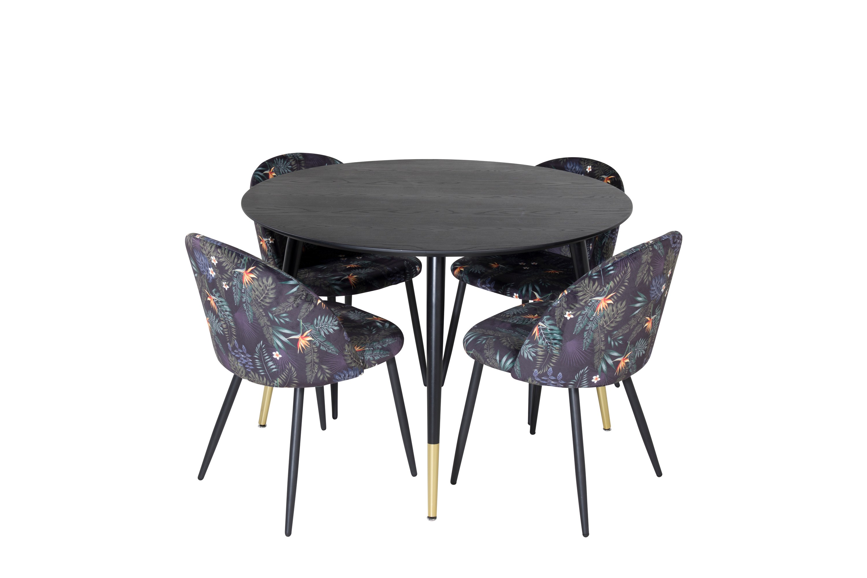 Dipp Matgrupp 115 cm Rund med 4 Velvet stolar Svart/Guld