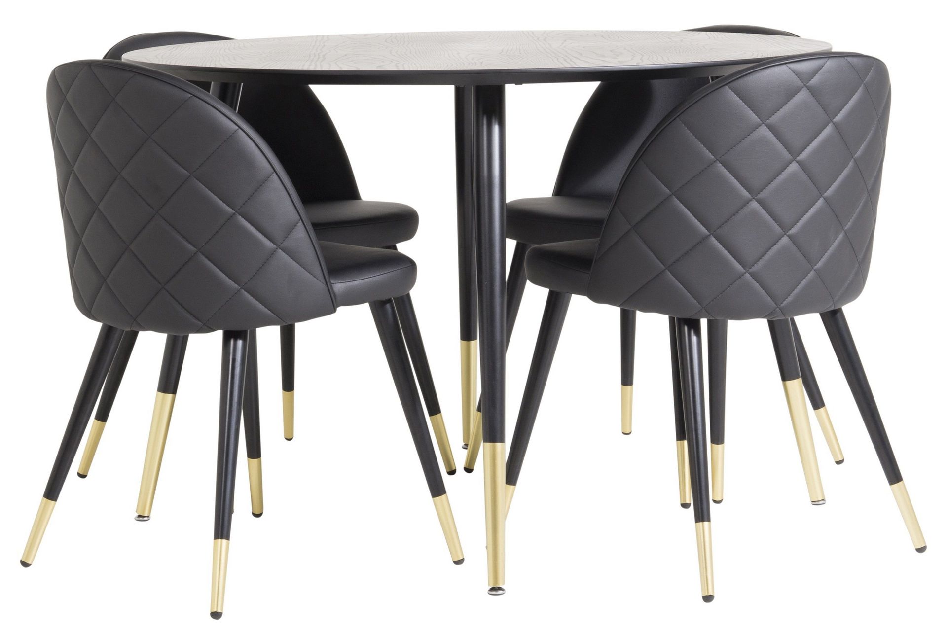 Dipp Matgrupp 115 cm Rund med 4 Velvet stolar - Svart/Guld