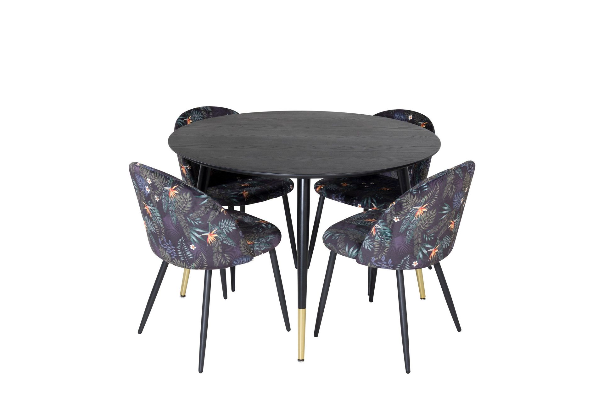 Dipp Matgrupp 115 cm Rund med 4 Velvet stolar - Svart/Guld