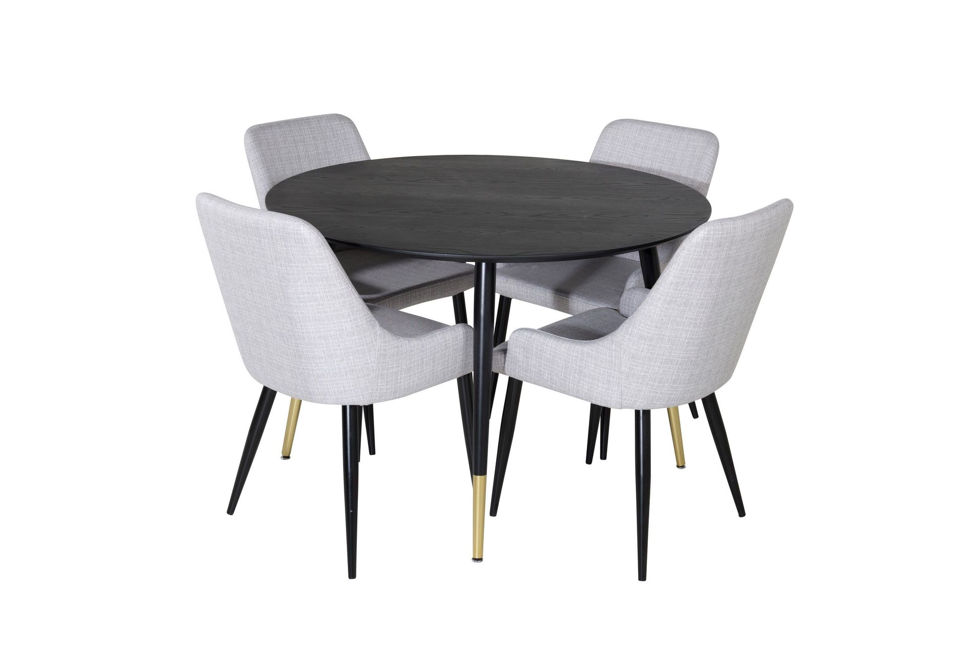 Dipp Matgrupp 115 cm Rund med 4 Plaza stolar - Svart/Guld