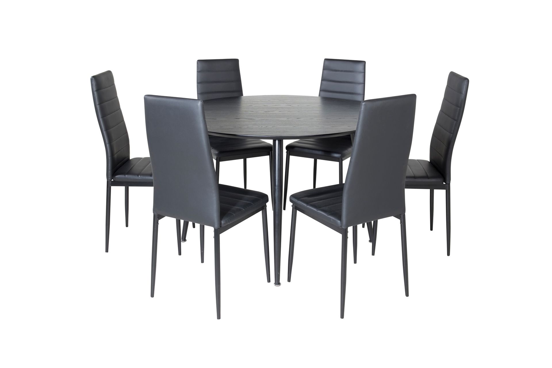 Dipp Matgrupp 115 cm Rund med 6 Slim stolar - Svart