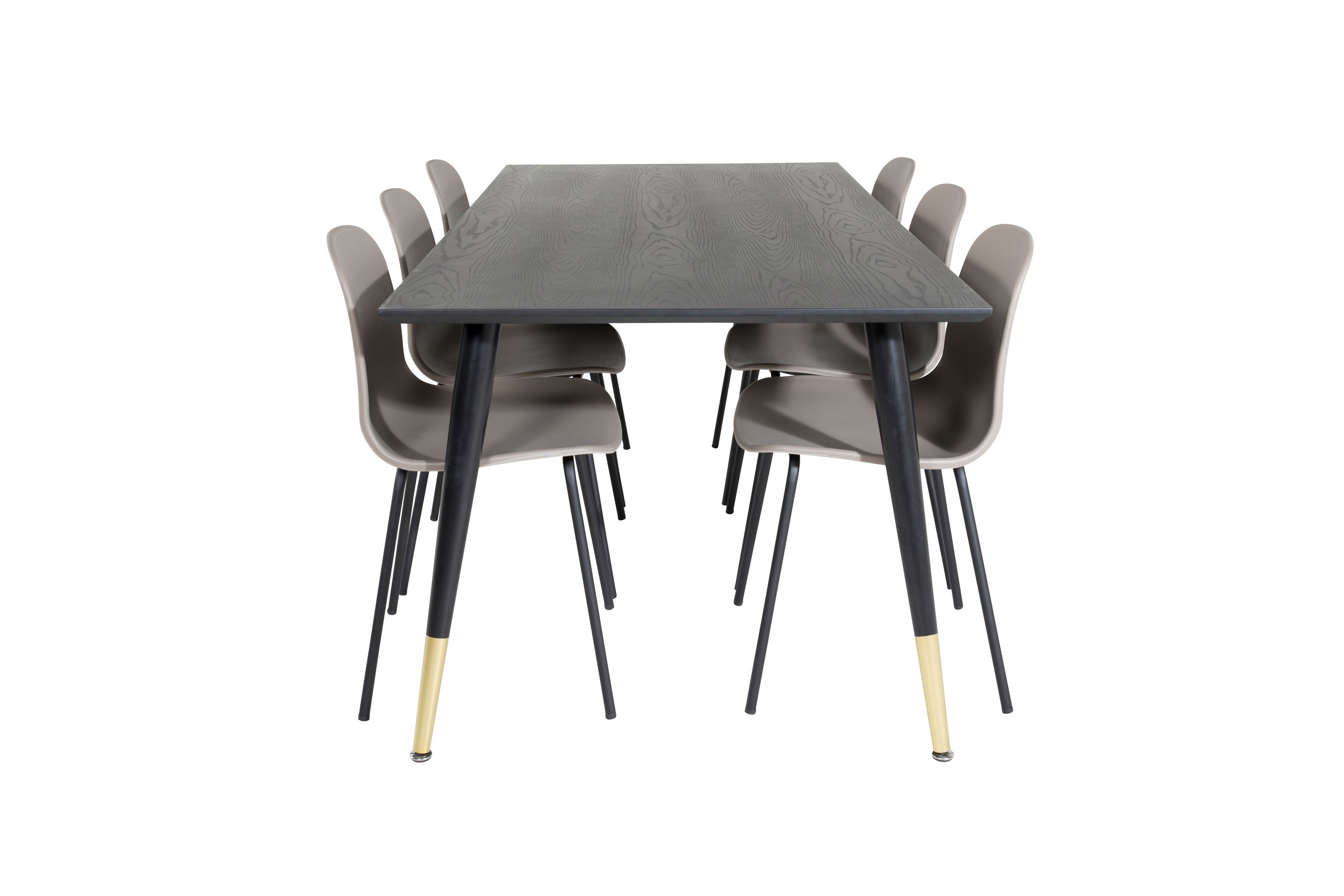 dipp matgrupp 180 cm rektangulär med 6 arctic stolar - svart/guld